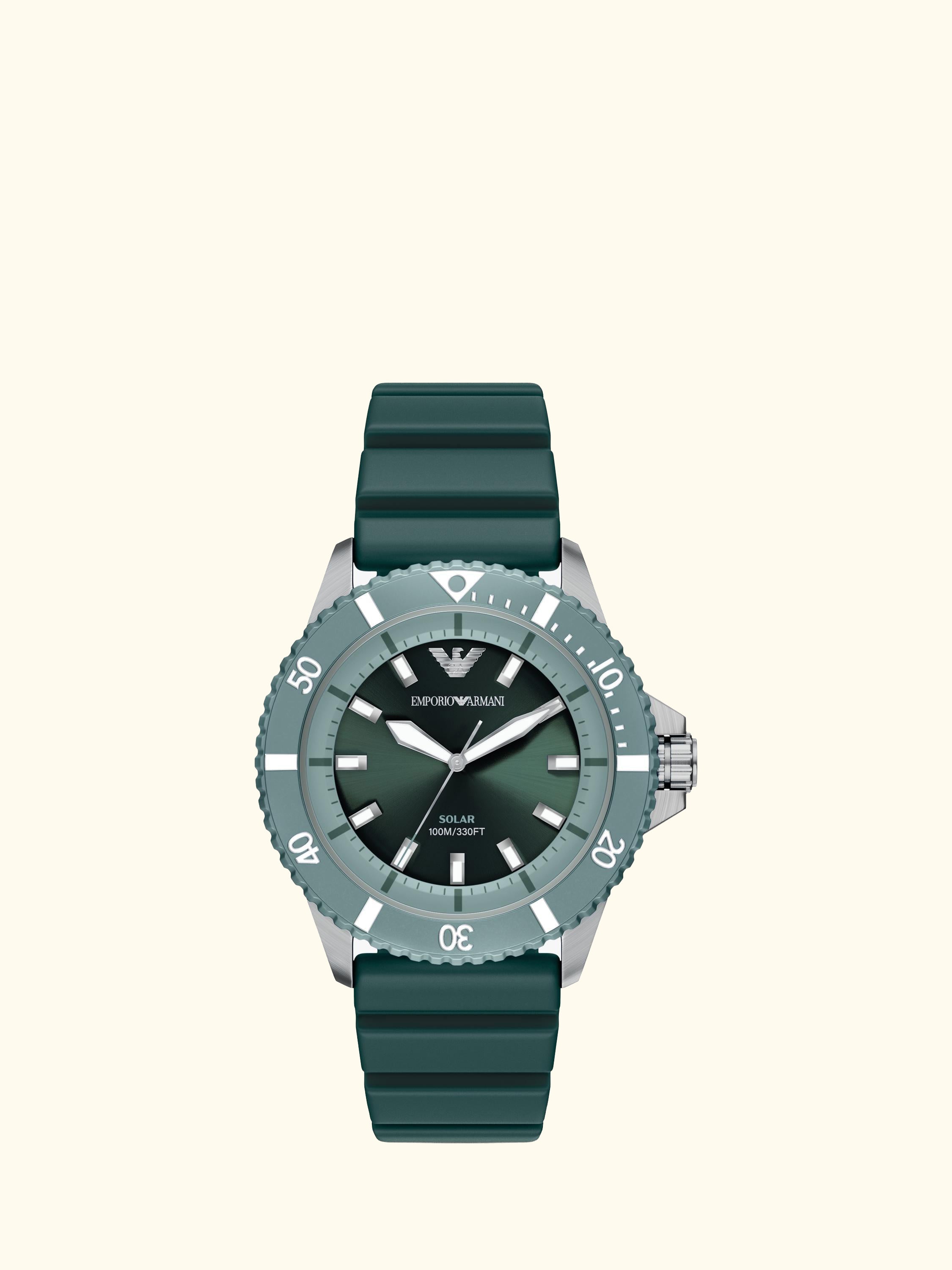 AR11786 Men's World Explorer Solar Silicone Strap Watch, Silver/Green