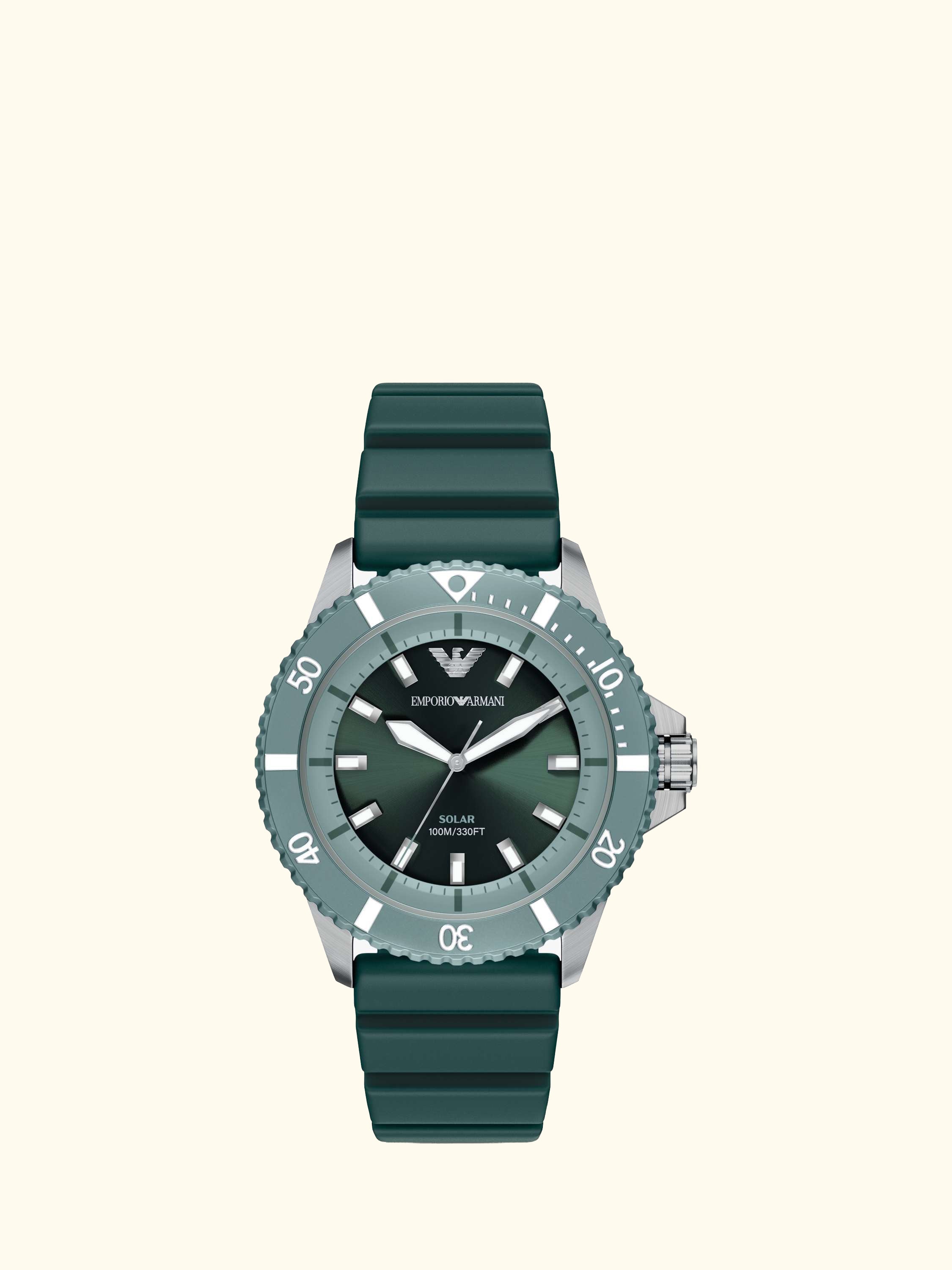 AR11786 Men's World Explorer Solar Silicone Strap Watch, Silver/Green