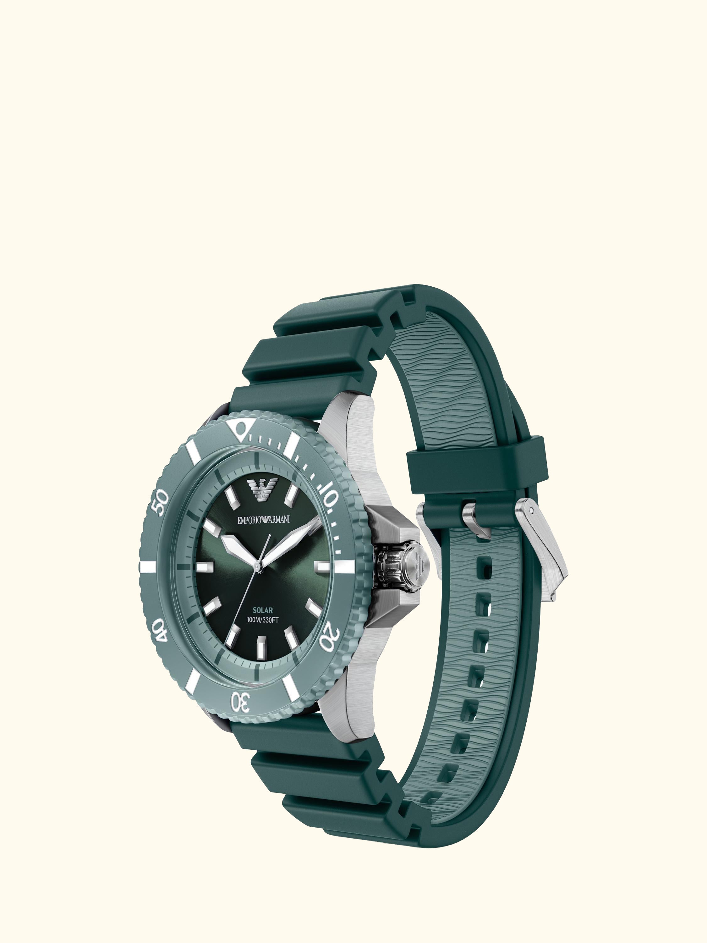 AR11786 Men's World Explorer Solar Silicone Strap Watch, Silver/Green