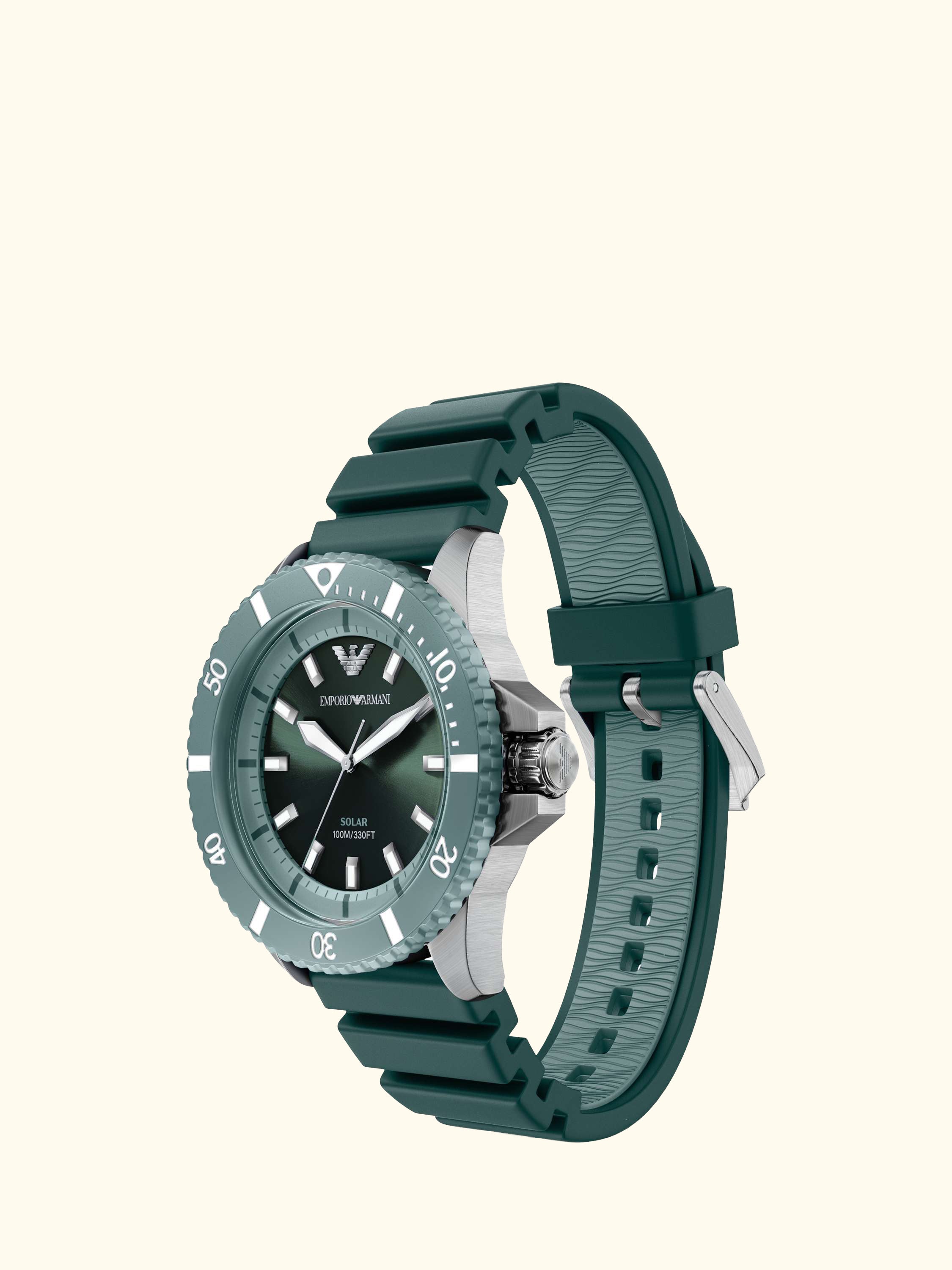 AR11786 Men's World Explorer Solar Silicone Strap Watch, Silver/Green