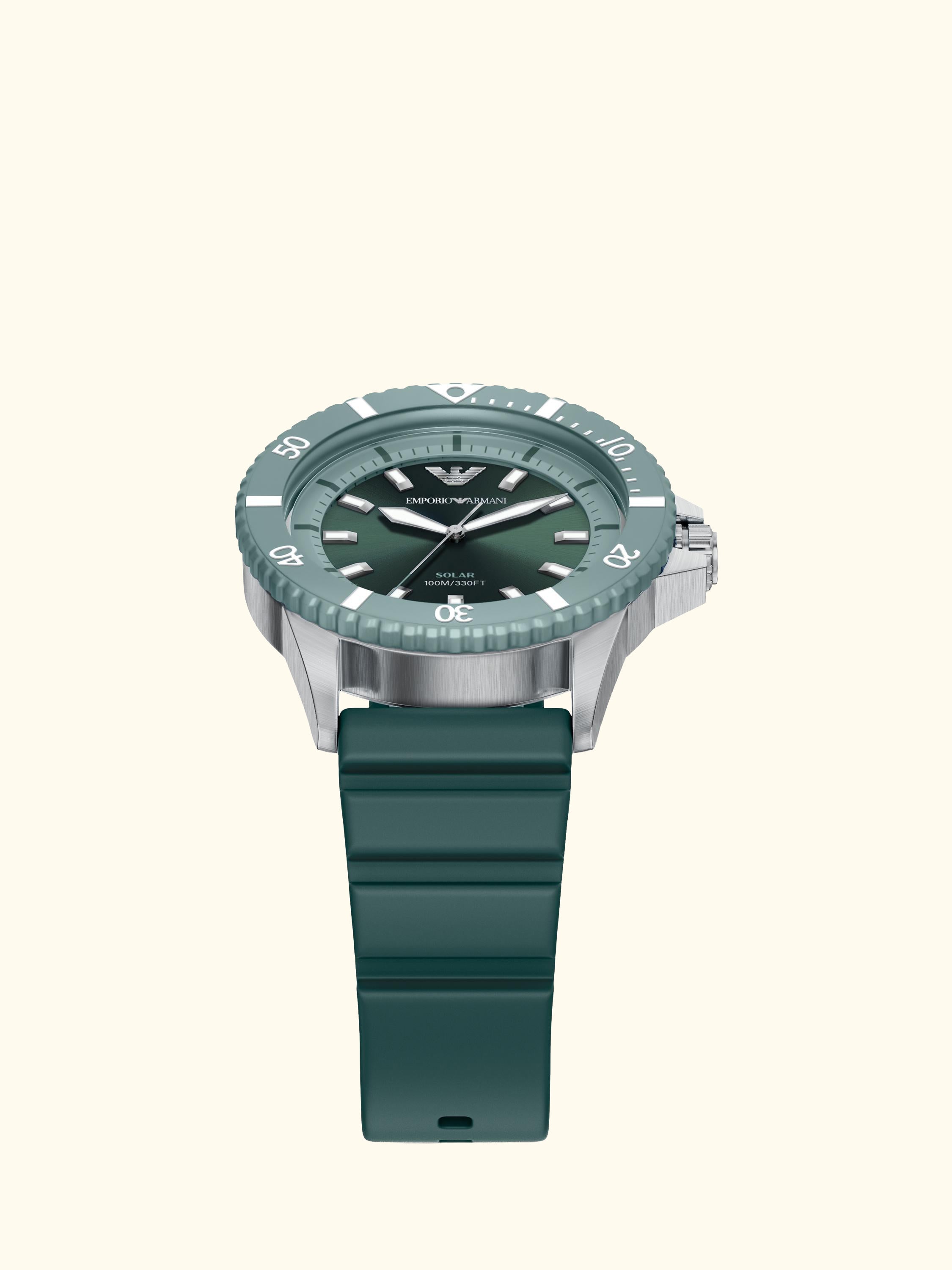 AR11786 Men's World Explorer Solar Silicone Strap Watch, Silver/Green