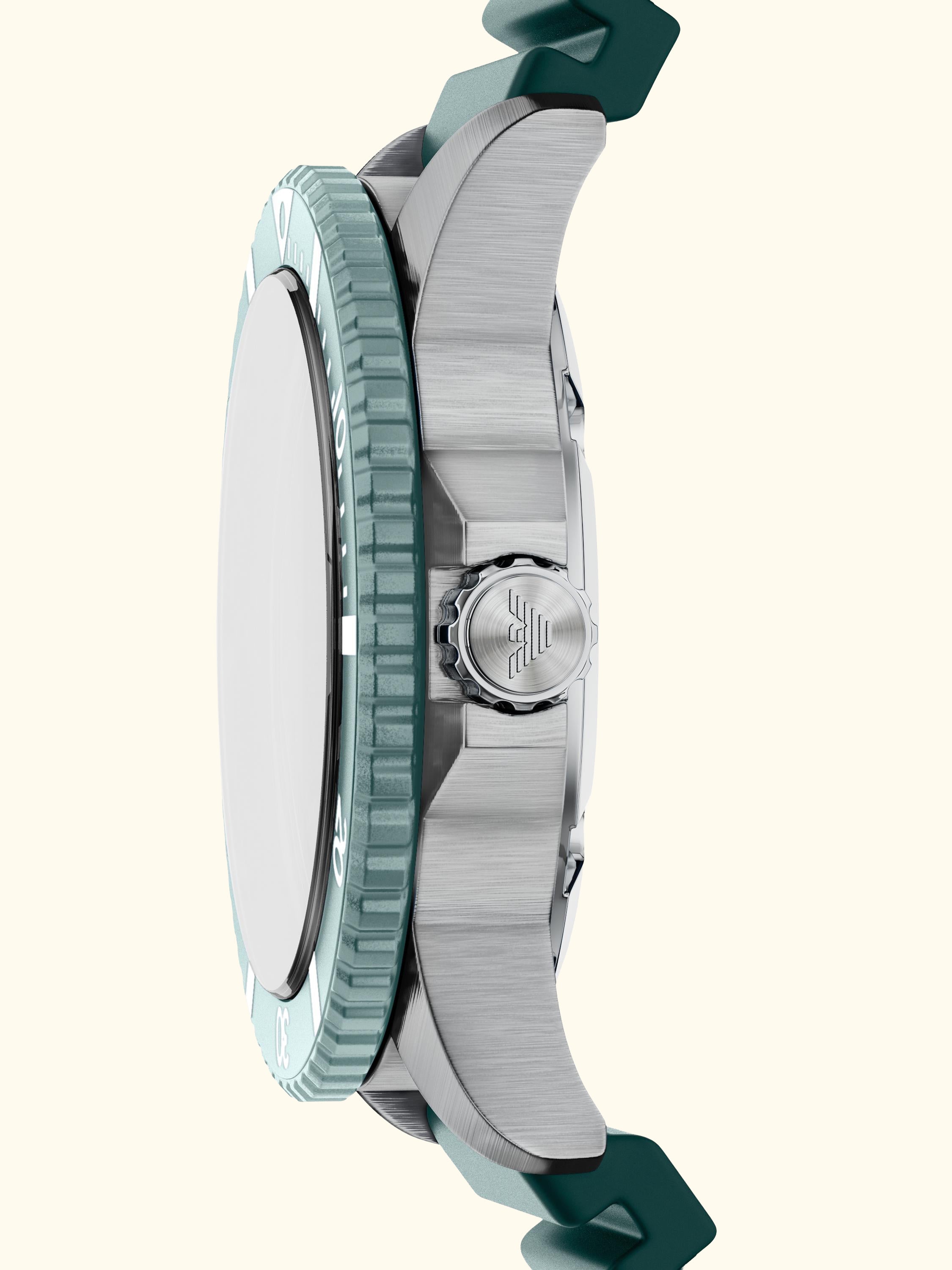 AR11786 Men's World Explorer Solar Silicone Strap Watch, Silver/Green
