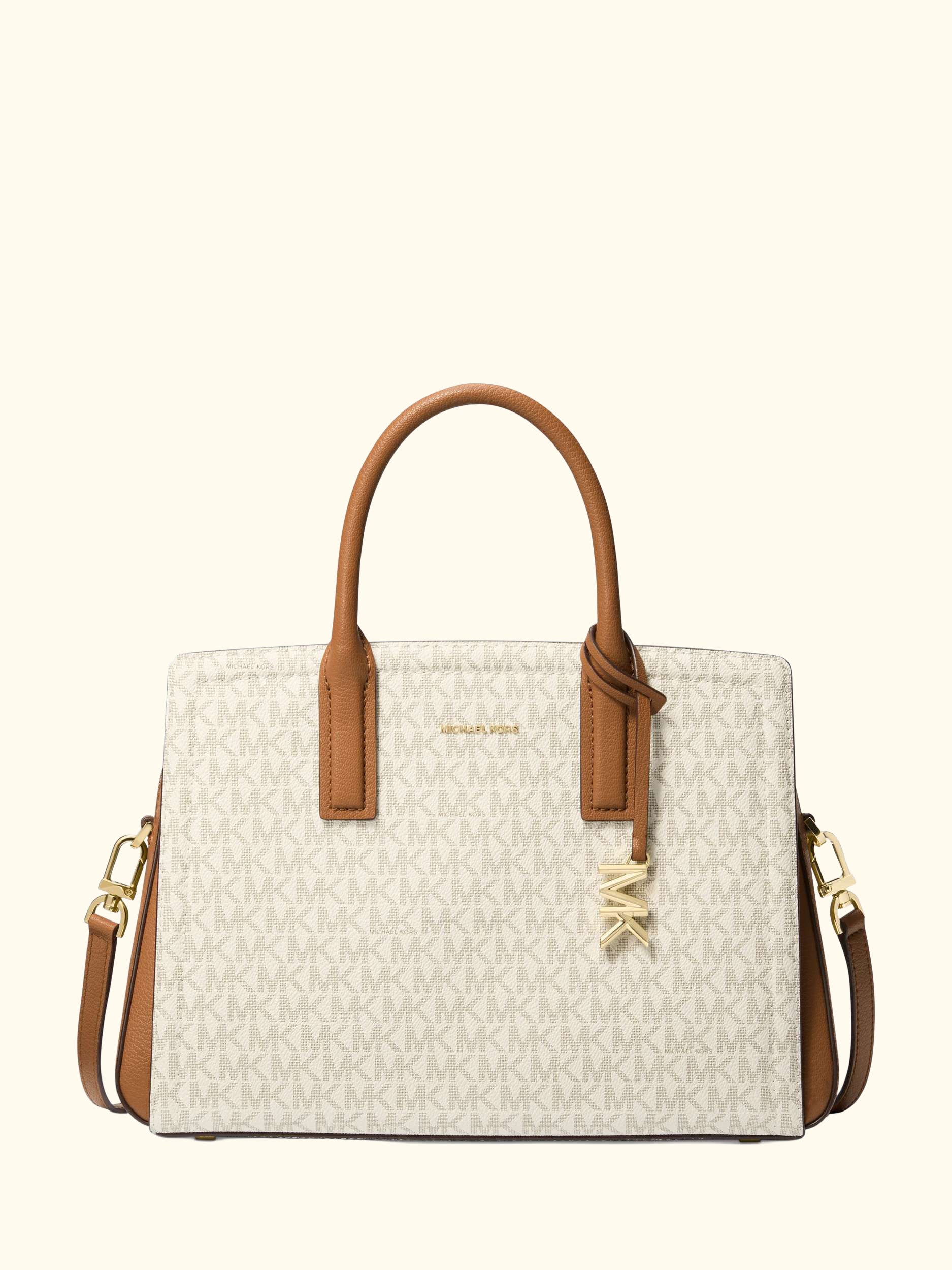 Laila Medium Signature Logo Satchel, Vanilla/Acorn