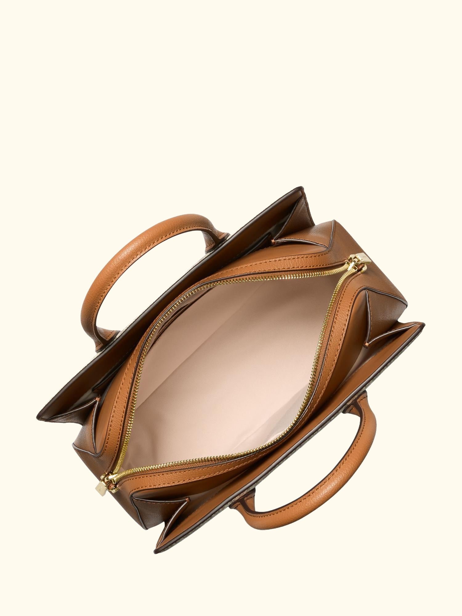 Laila Medium Signature Logo Satchel, Vanilla/Acorn