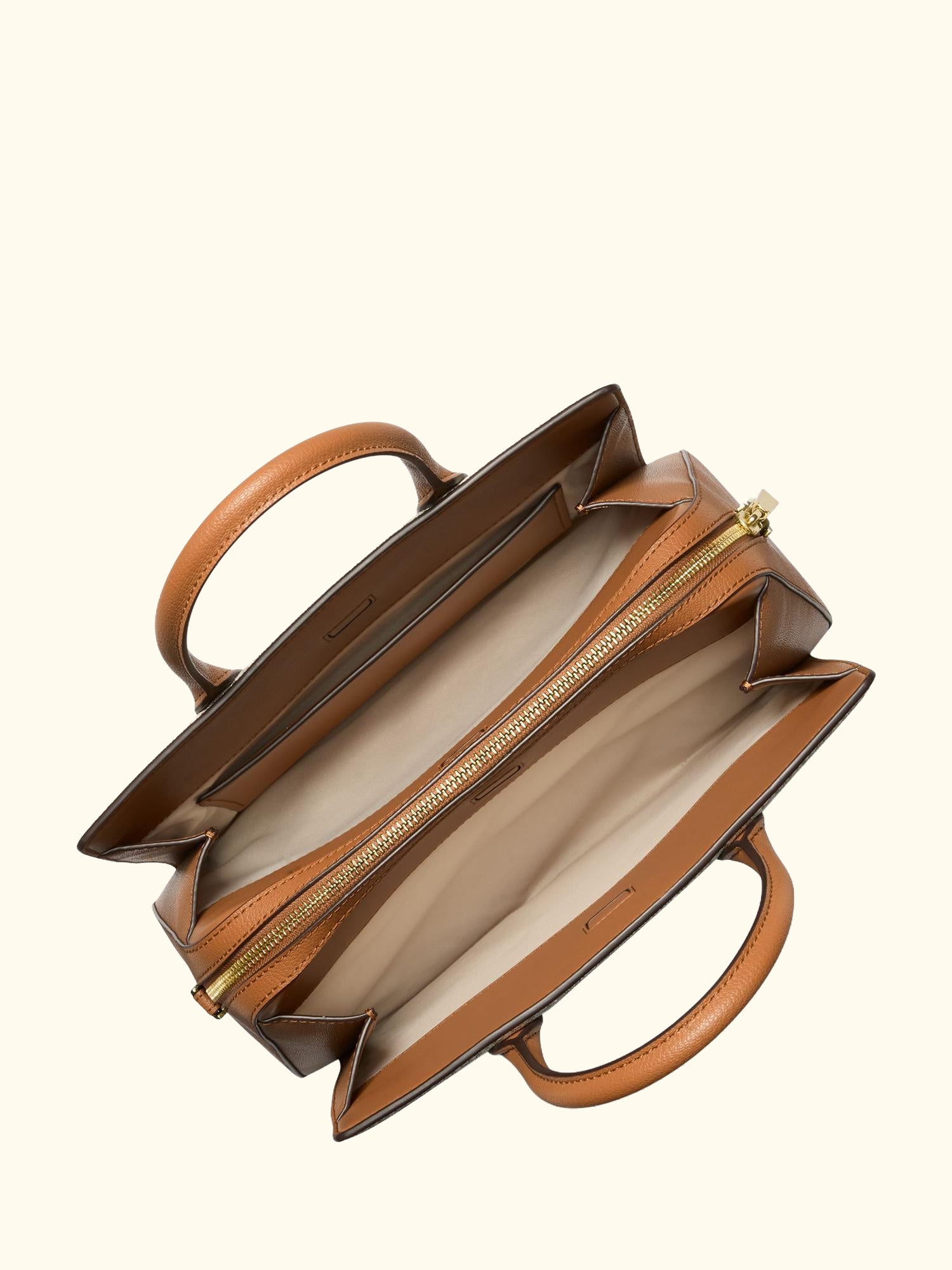 Laila Medium Signature Logo Satchel, Vanilla/Acorn