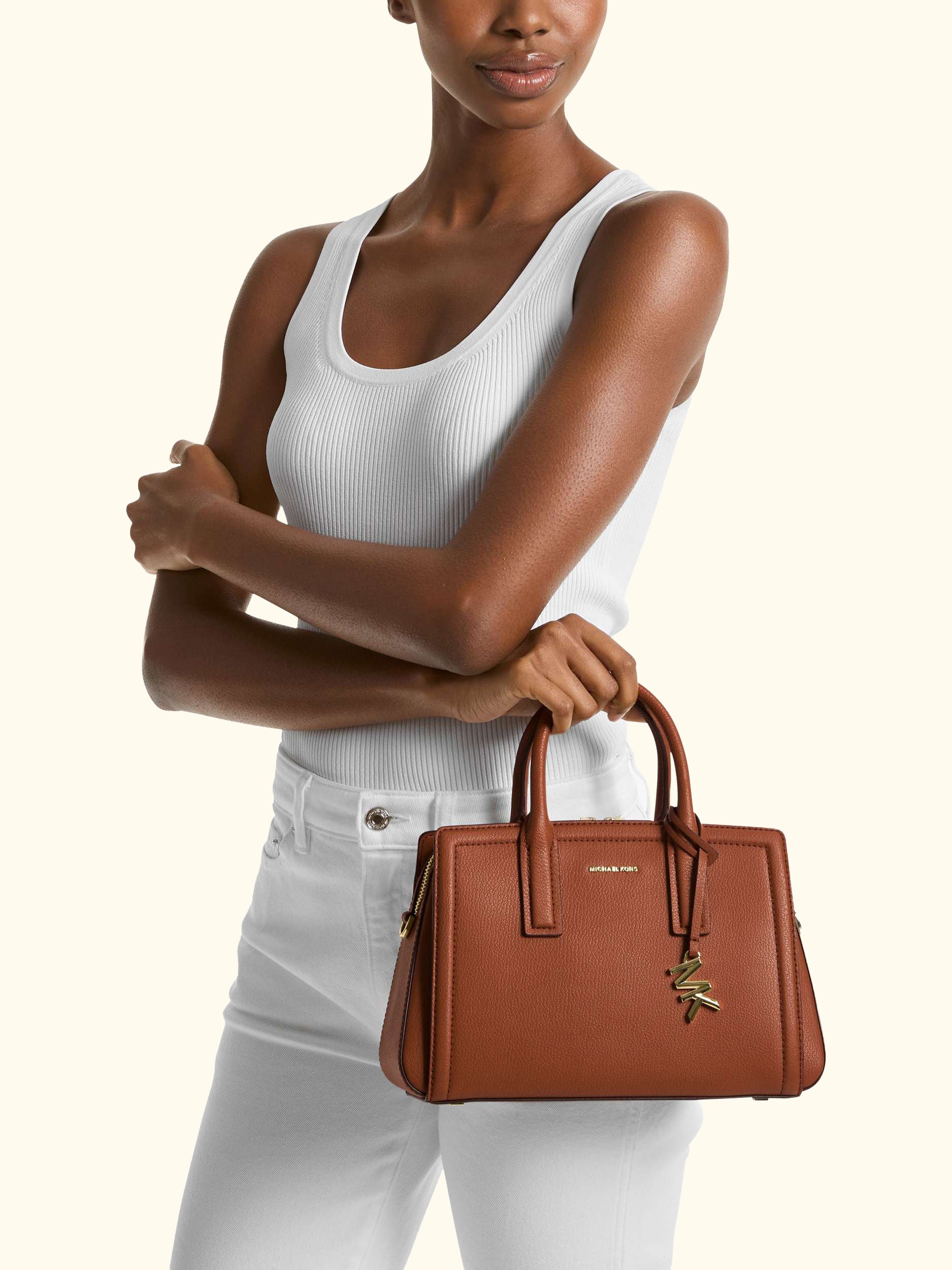 Laila Small Leather Satchel Bag, Luggage/Tan