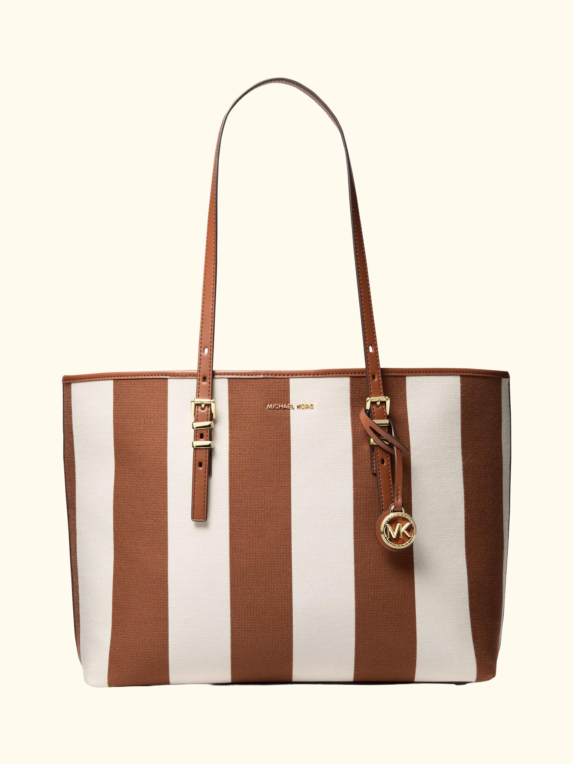 Quinn Striped Tote Bag, Luggage/Tan