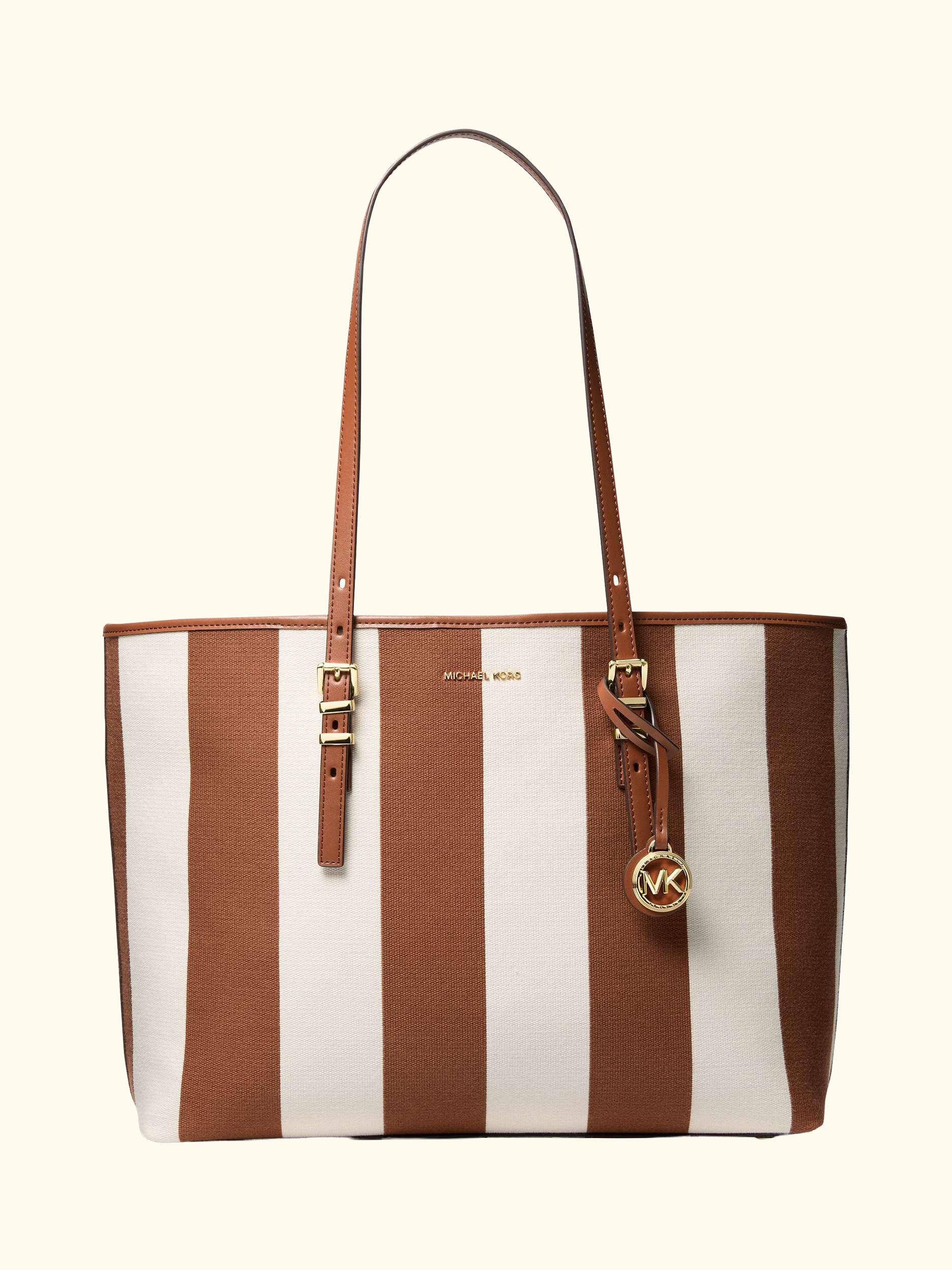 Quinn Striped Tote Bag, Luggage/Tan
