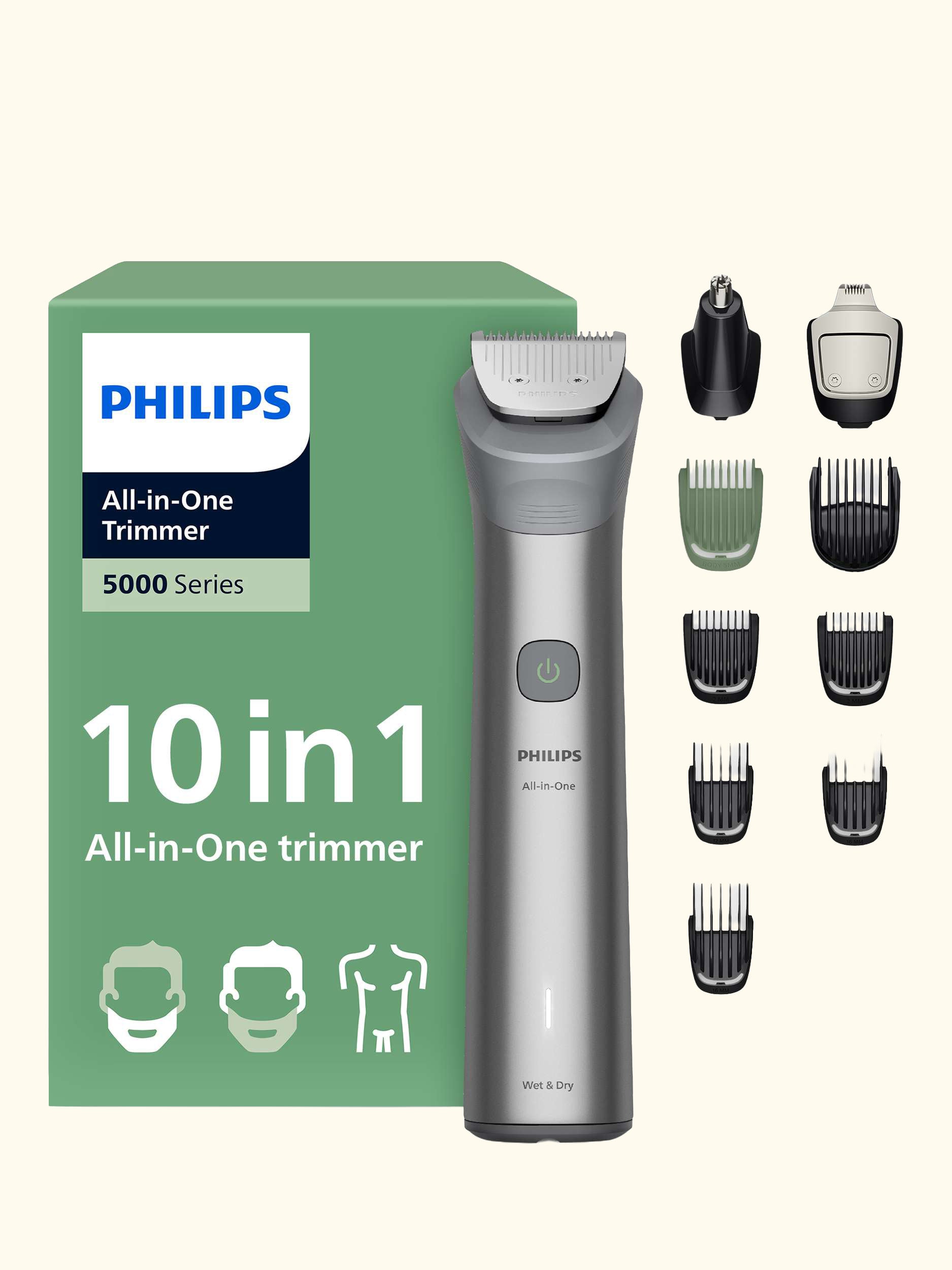 5000 Series MG5921/15  MultiGroom 10 in 1 All-in-One Trimmer, Grey