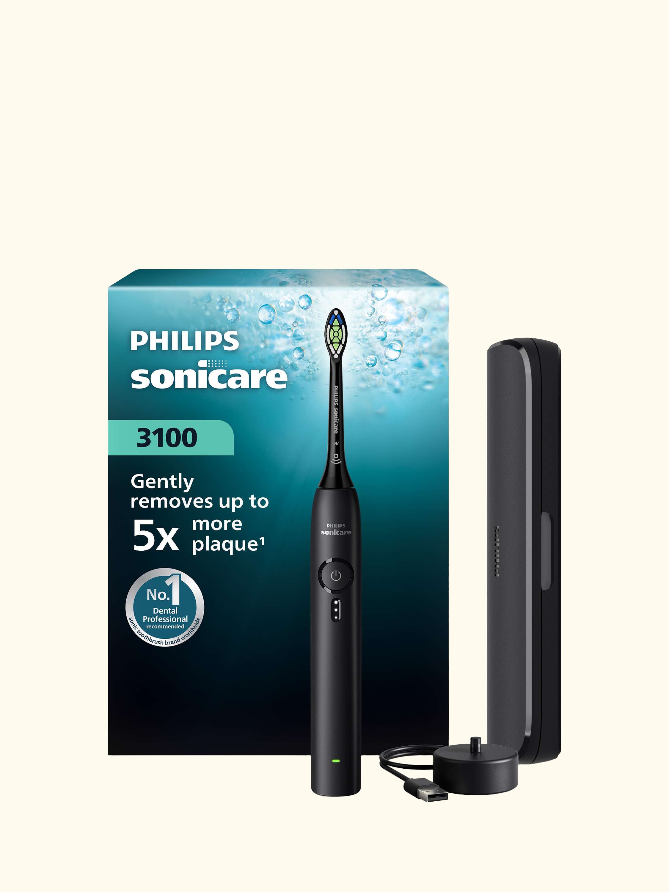 Sonicare HX4033/32 3100 Electric Toothbrush & Travel Case, Black