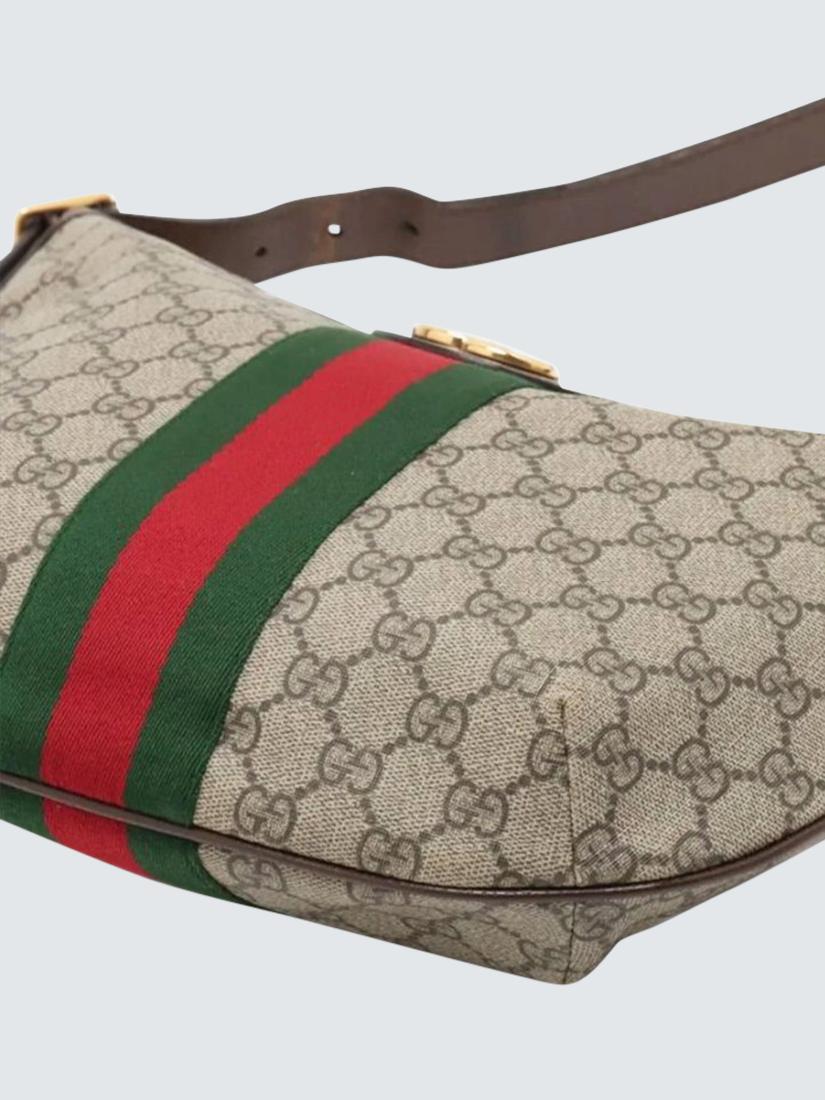 Pre-loved GUCCI GG Supreme Ophidia Shoulder Bag, Brown