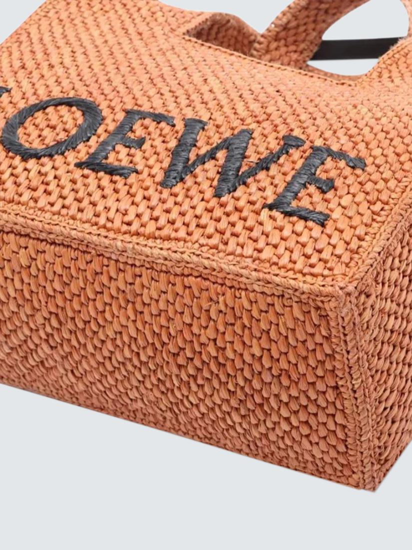 Pre-loved LOEWE Font Raffia Tote Bag, Brown