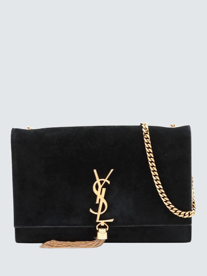 Pre-loved SAINT LAURENT Paris Kate Suede Chain Shoulder Bag, Black