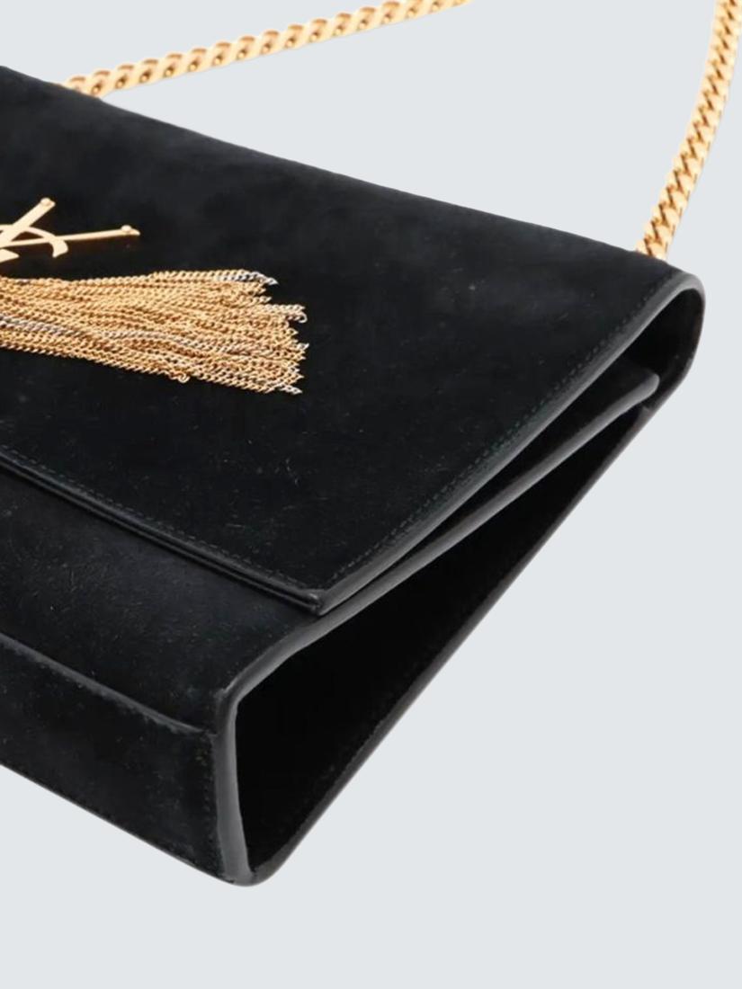 Pre-loved SAINT LAURENT Paris Kate Suede Chain Shoulder Bag, Black