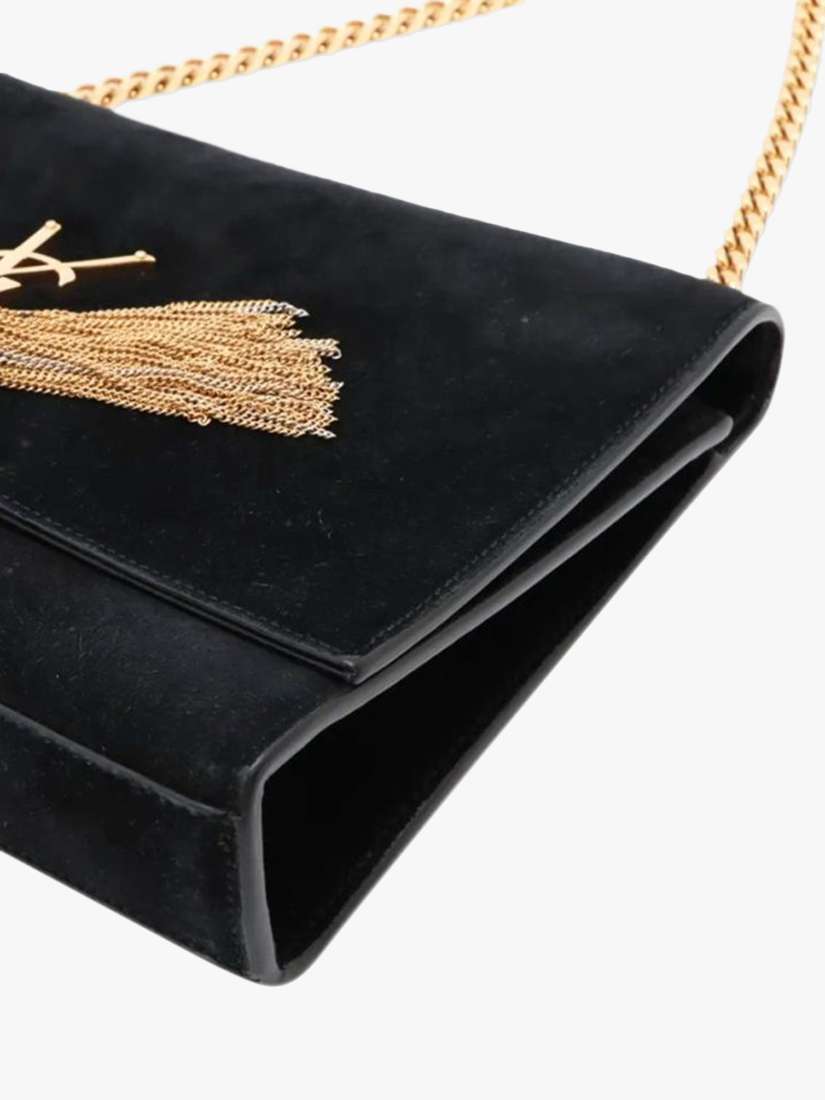 Pre-loved SAINT LAURENT Paris Kate Suede Chain Shoulder Bag, Black