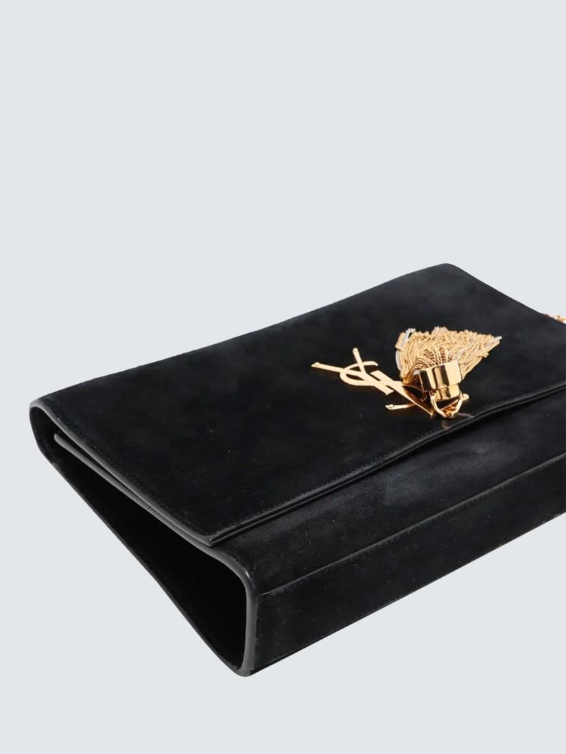 Pre-loved SAINT LAURENT Paris Kate Suede Chain Shoulder Bag, Black
