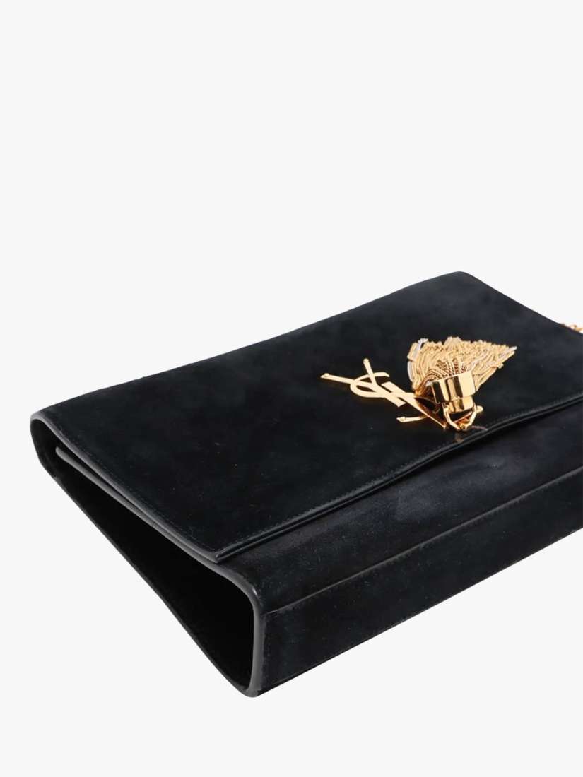 Pre-loved SAINT LAURENT Paris Kate Suede Chain Shoulder Bag, Black