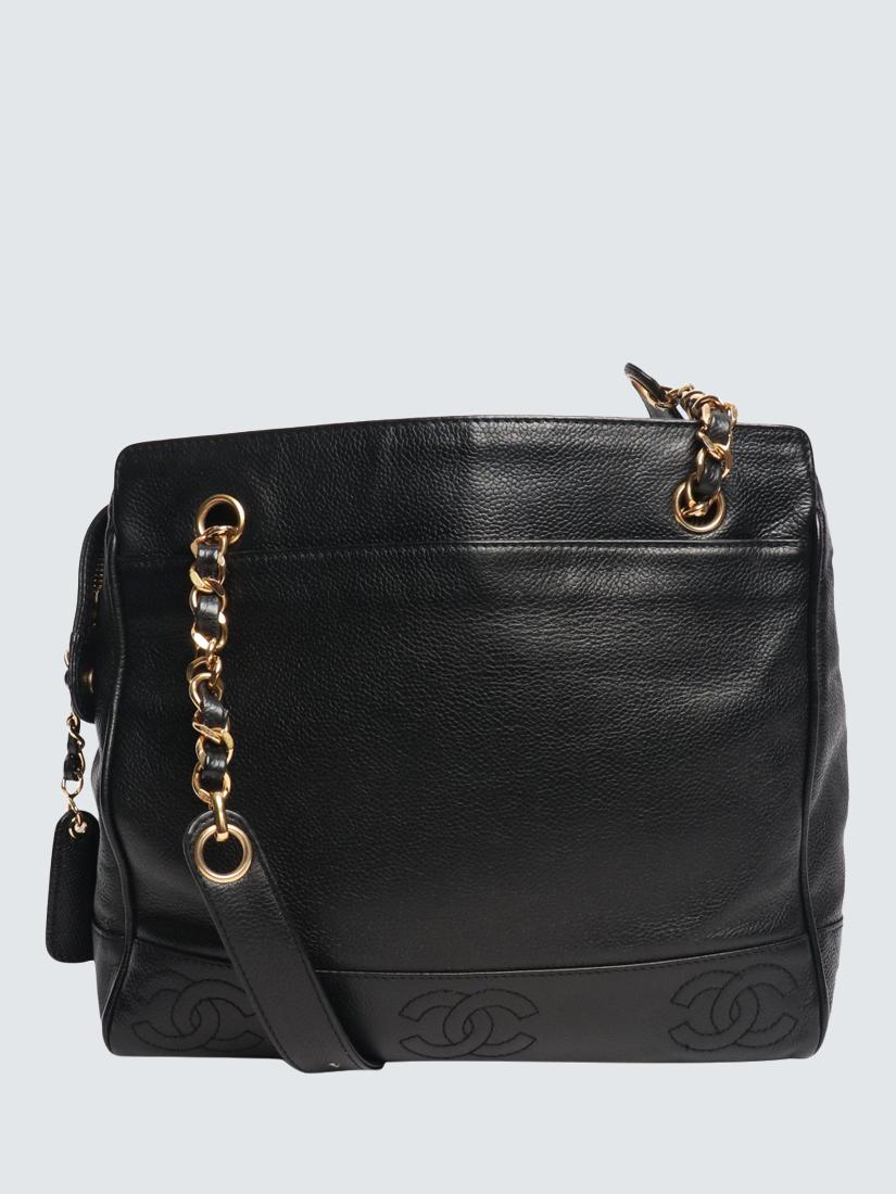 Pre-loved CHANEL 1996 Vintage CC Logo Caviar Tote Bag, Black