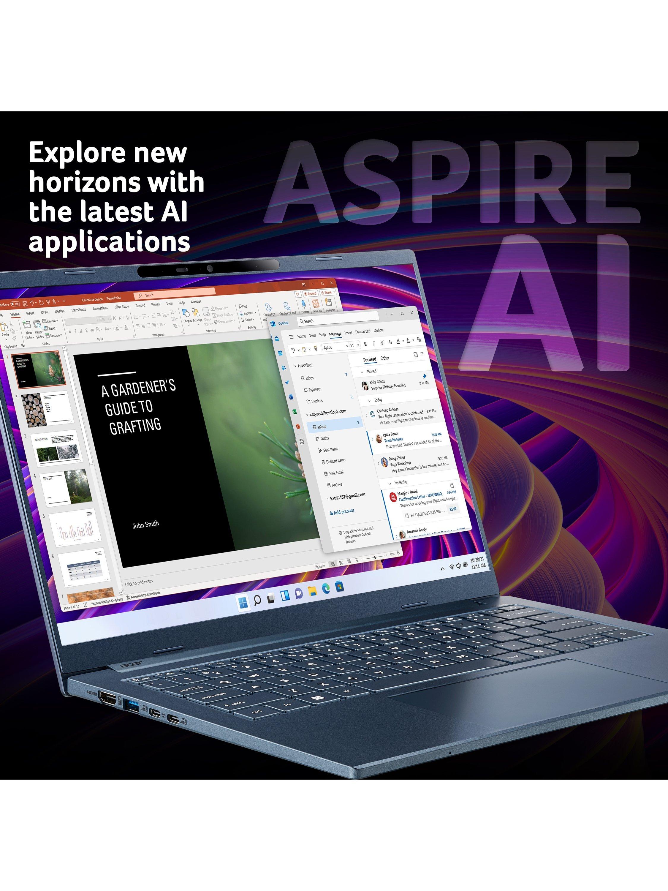 Aspire 14 AI Copilot+ Laptop, Snapdragon X Processor, 16GB RAM, 1TB SSD, 14” WUXGA, Blue