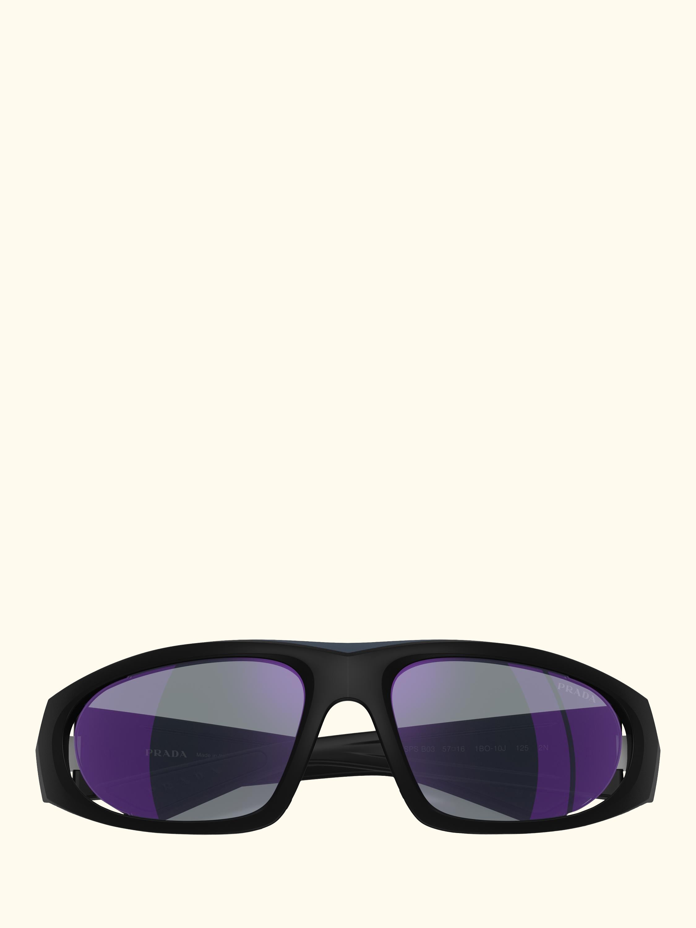 PS B03S Men's Irregular Sunglasses, Matte Black/Mirror Purple