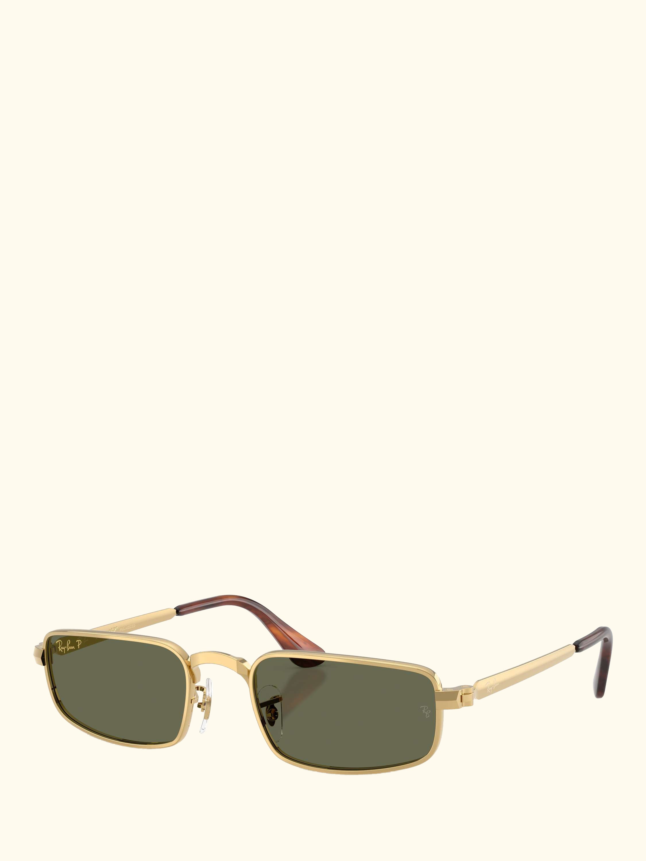 RB3927 Men's Rocky Polarised Rectangular Sunglasses, Arista Gold/Green