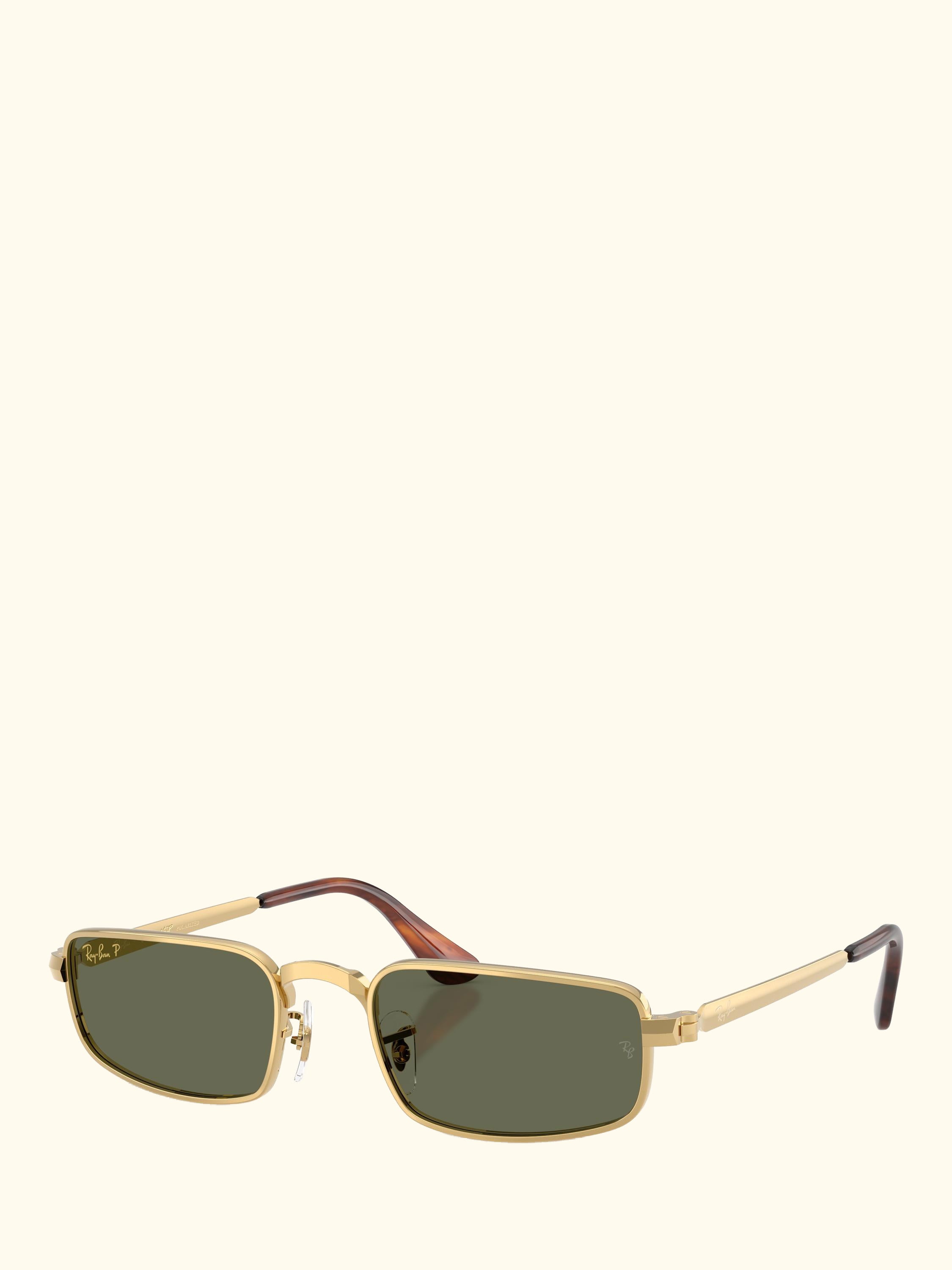 RB3927 Men's Rocky Polarised Rectangular Sunglasses, Arista Gold/Green