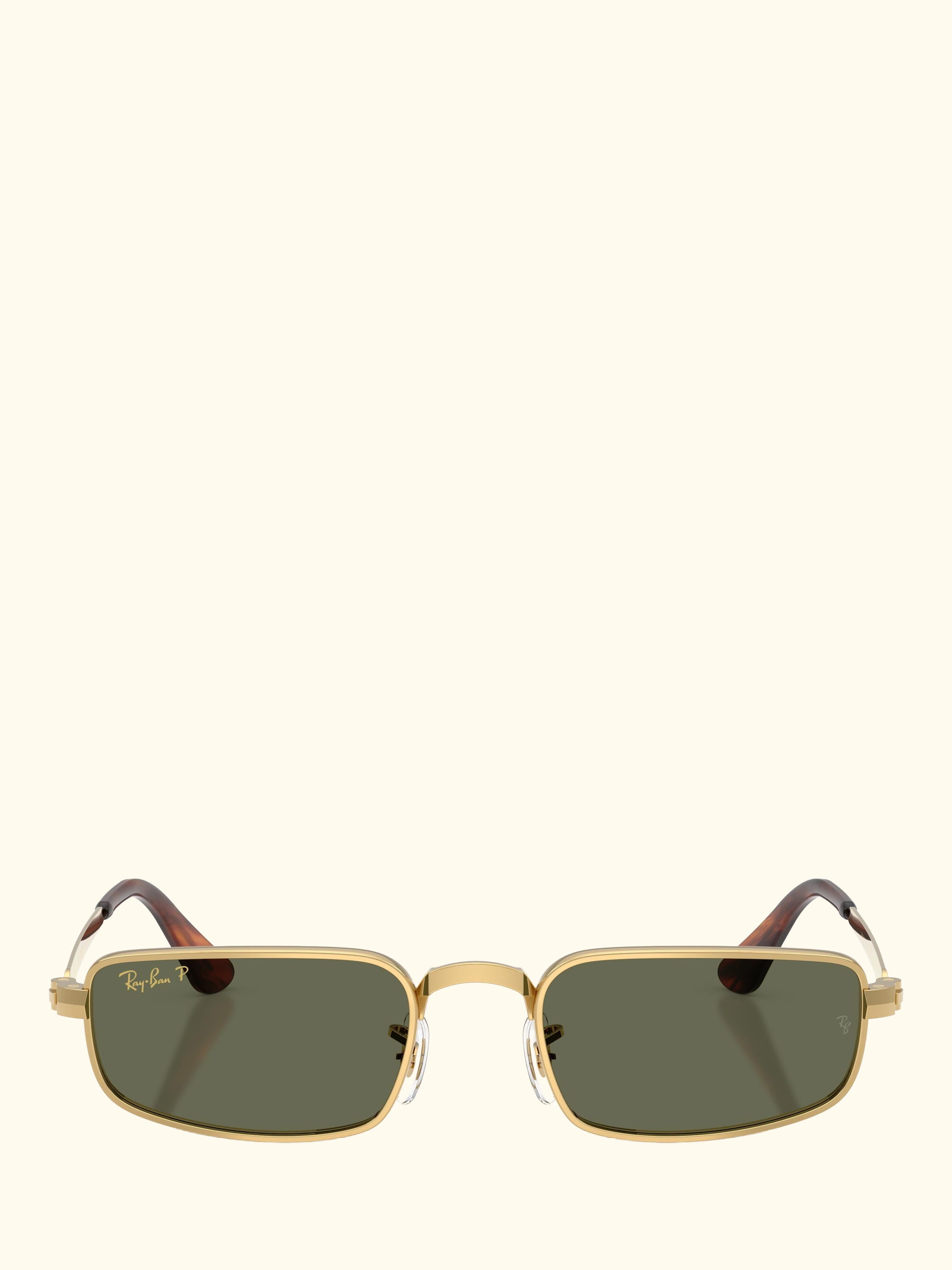 RB3927 Men's Rocky Polarised Rectangular Sunglasses, Arista Gold/Green