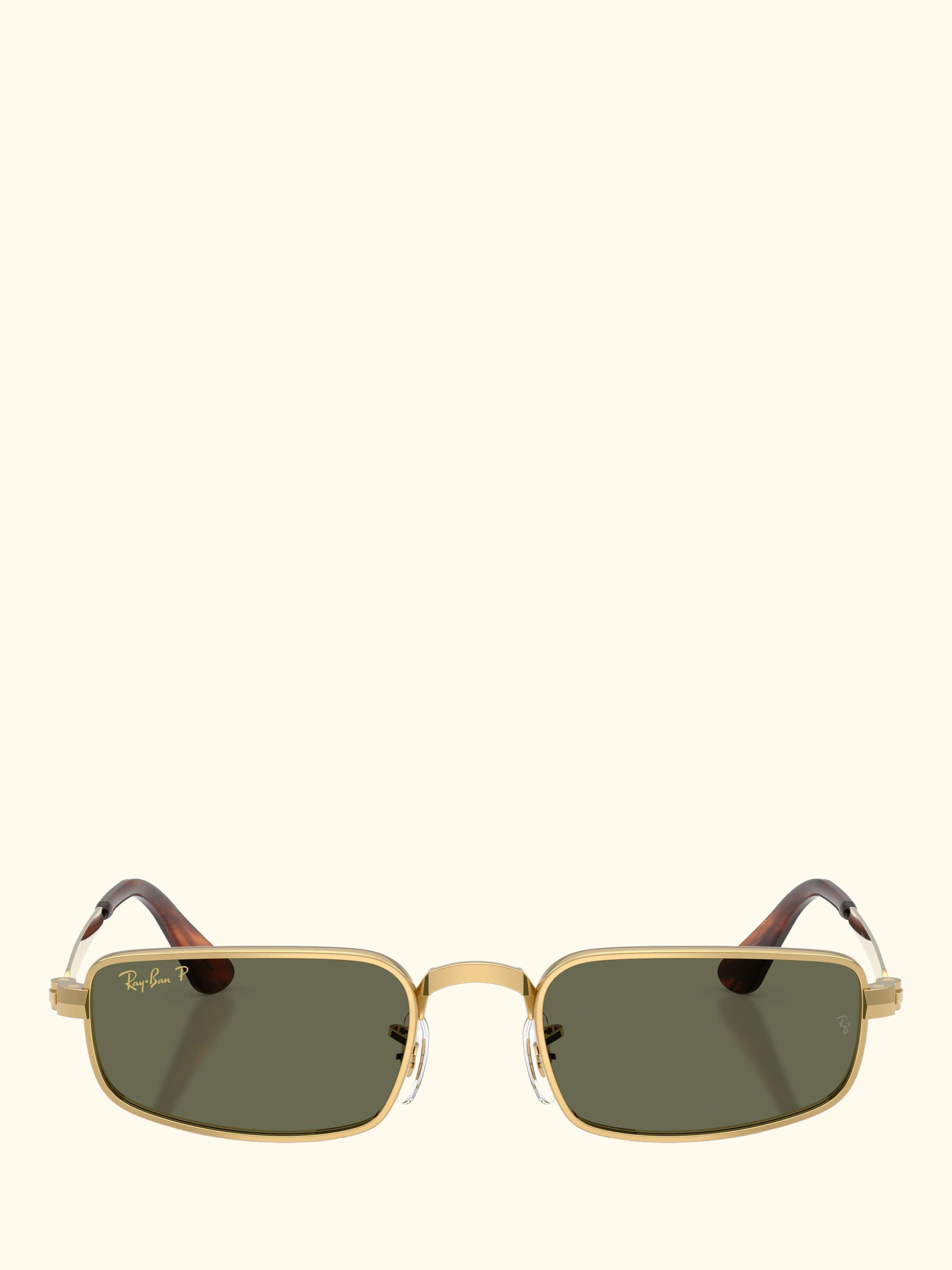 RB3927 Men's Rocky Polarised Rectangular Sunglasses, Arista Gold/Green