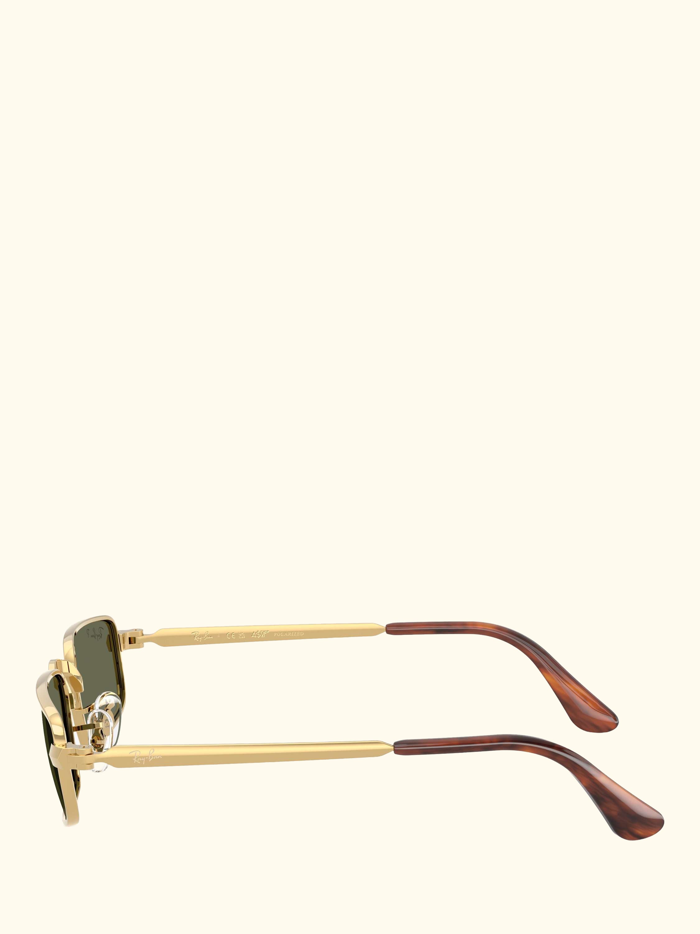 RB3927 Men's Rocky Polarised Rectangular Sunglasses, Arista Gold/Green