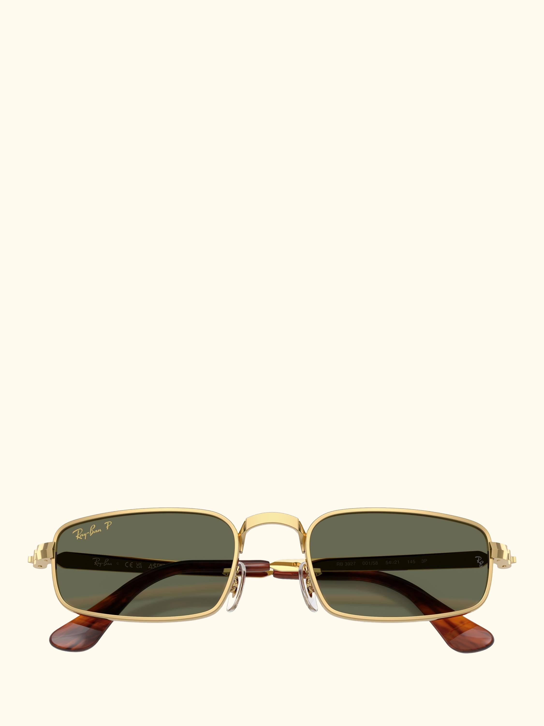 RB3927 Men's Rocky Polarised Rectangular Sunglasses, Arista Gold/Green