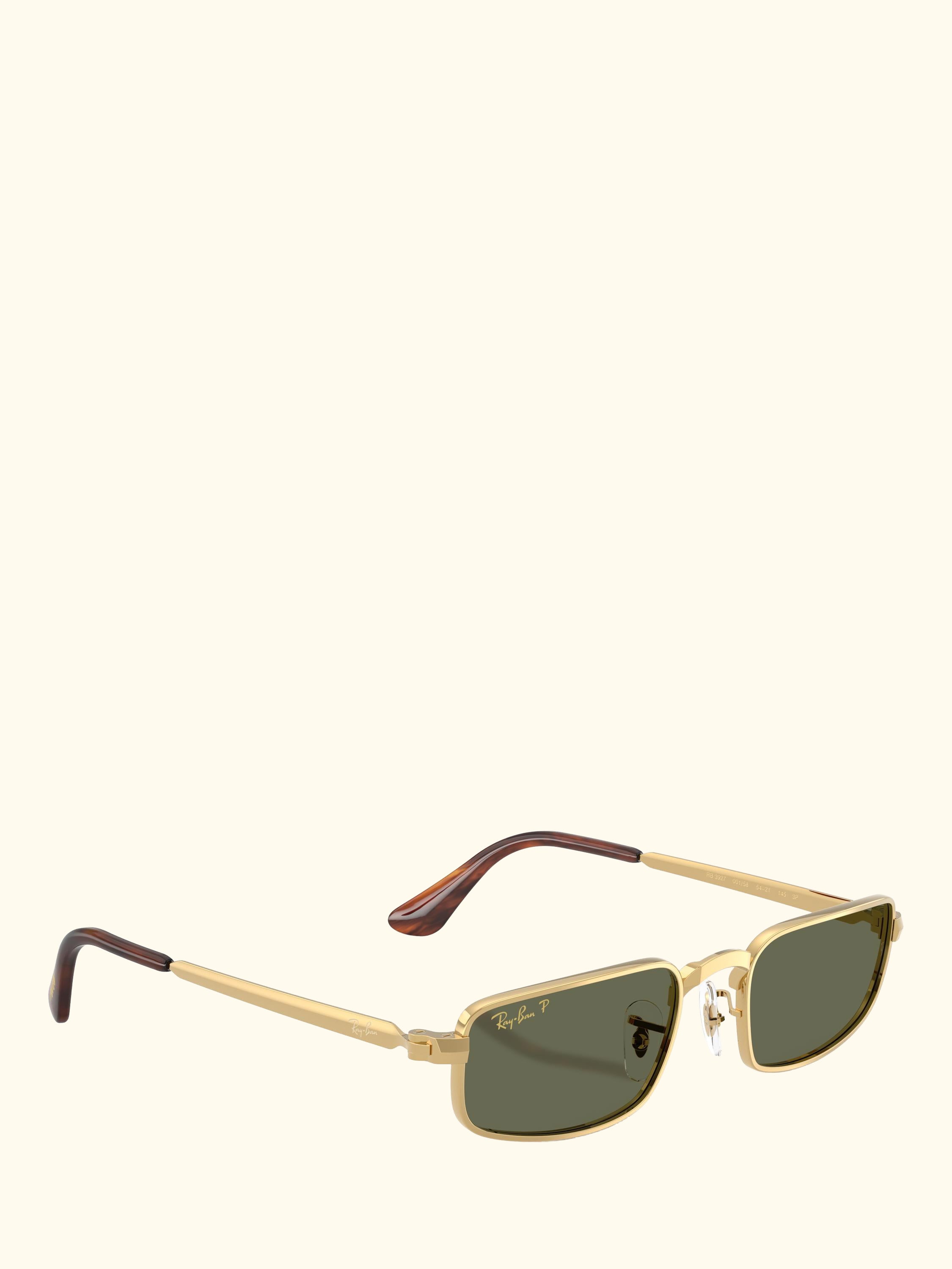 RB3927 Men's Rocky Polarised Rectangular Sunglasses, Arista Gold/Green