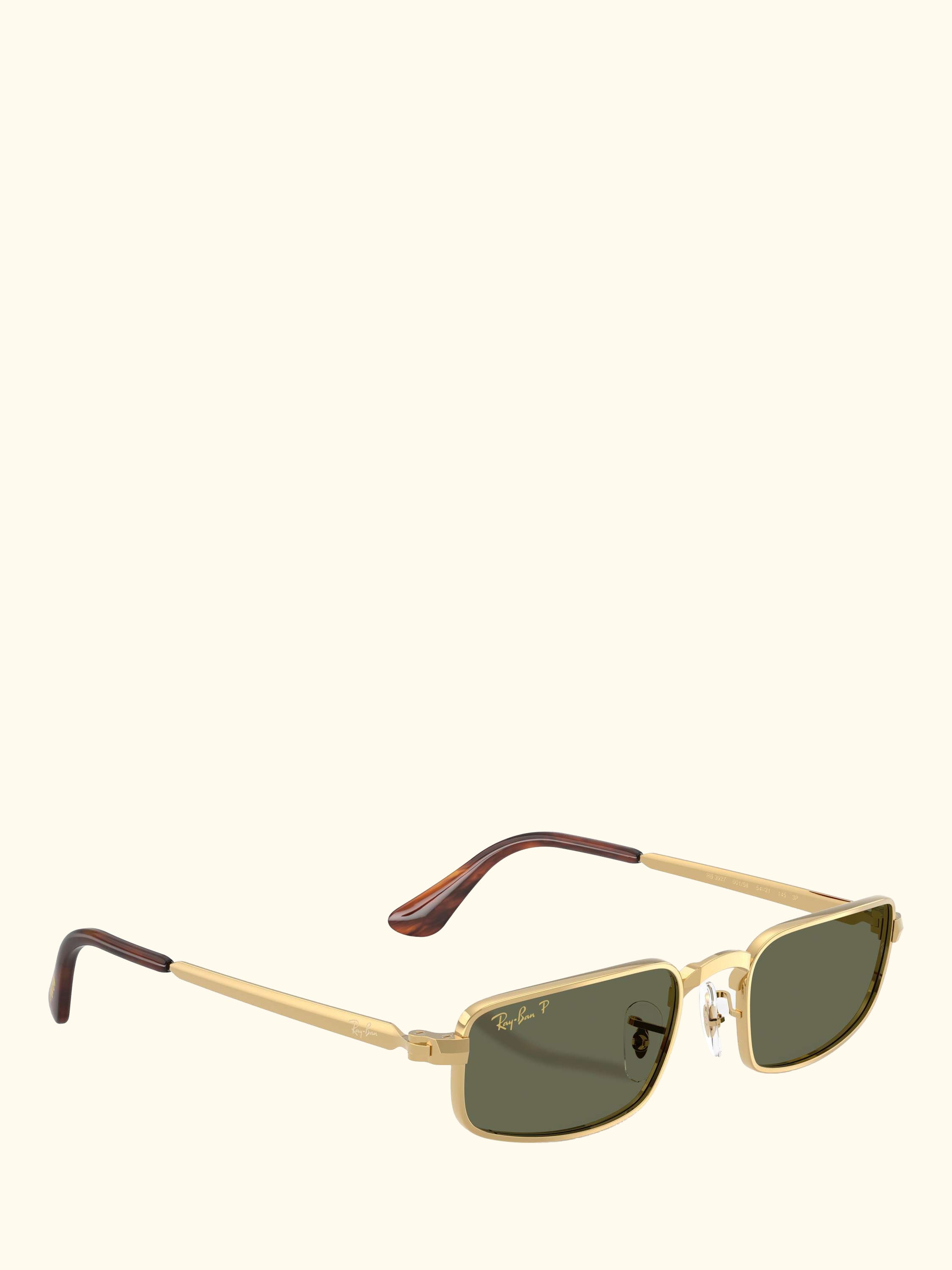 RB3927 Men's Rocky Polarised Rectangular Sunglasses, Arista Gold/Green