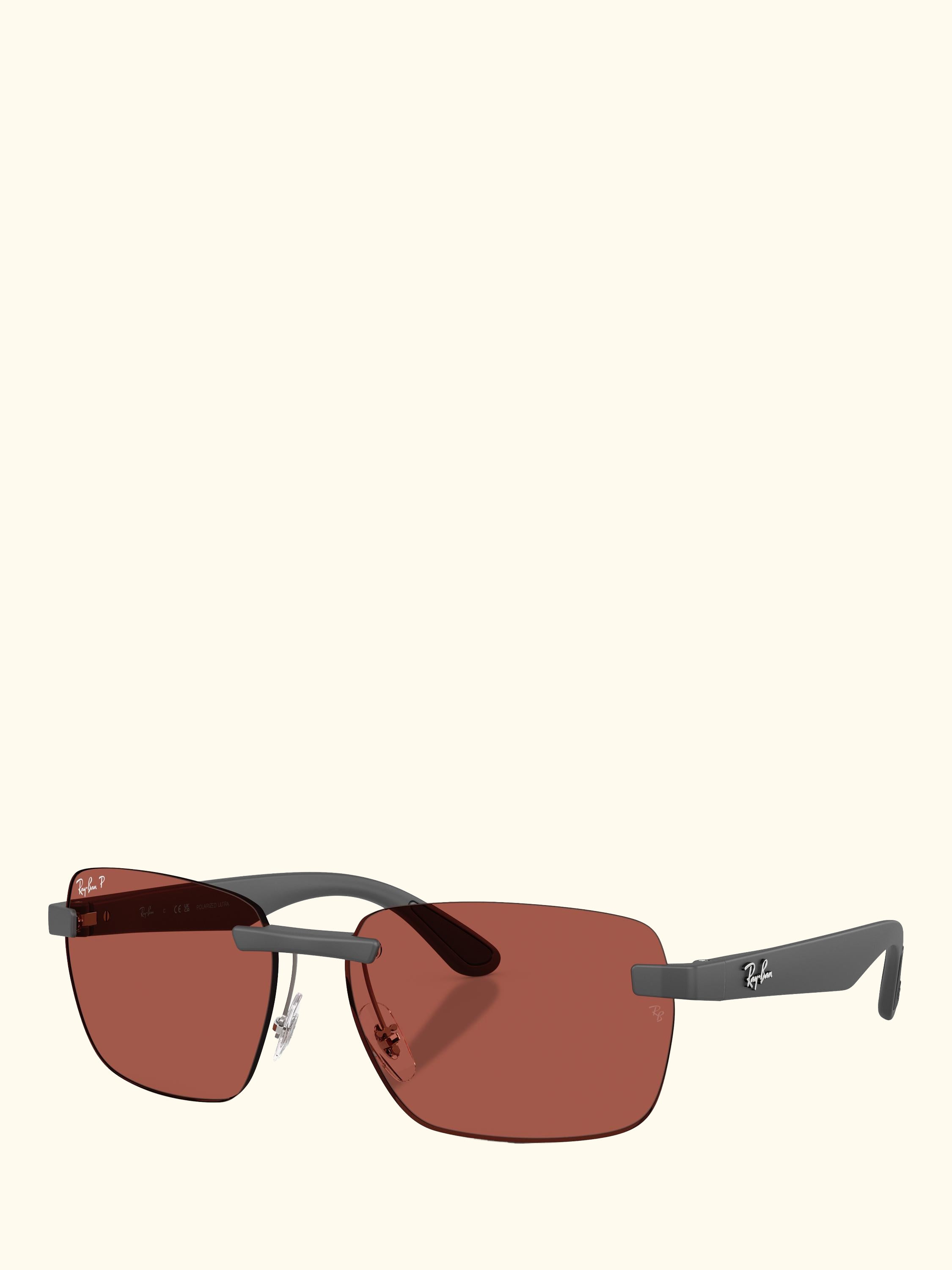 RB4470CH Men's Polarised Ultra Rectangular Sunglasses, Sand Grey/Red