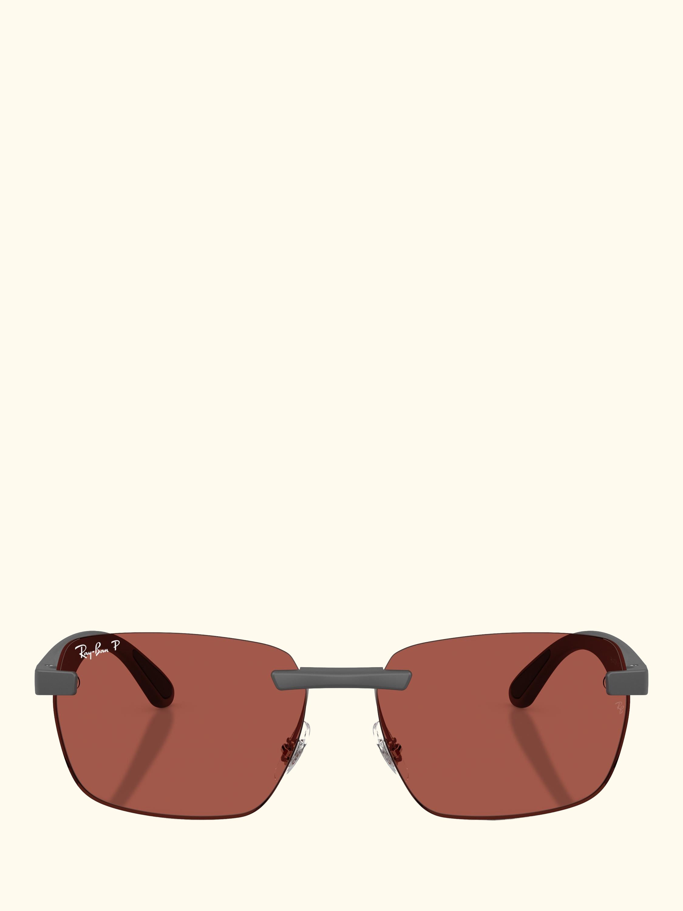 RB4470CH Men's Polarised Ultra Rectangular Sunglasses, Sand Grey/Red
