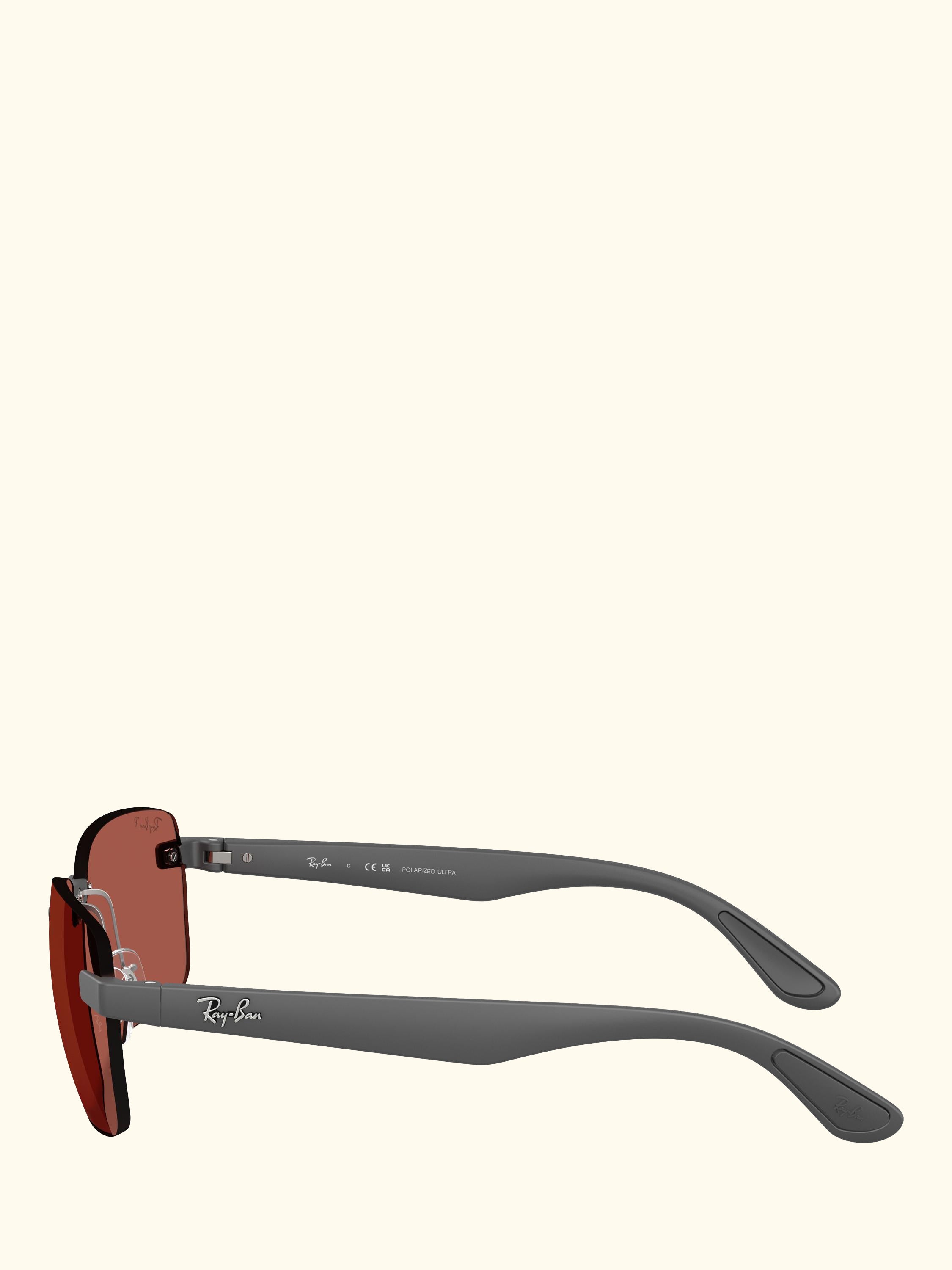 RB4470CH Men's Polarised Ultra Rectangular Sunglasses, Sand Grey/Red