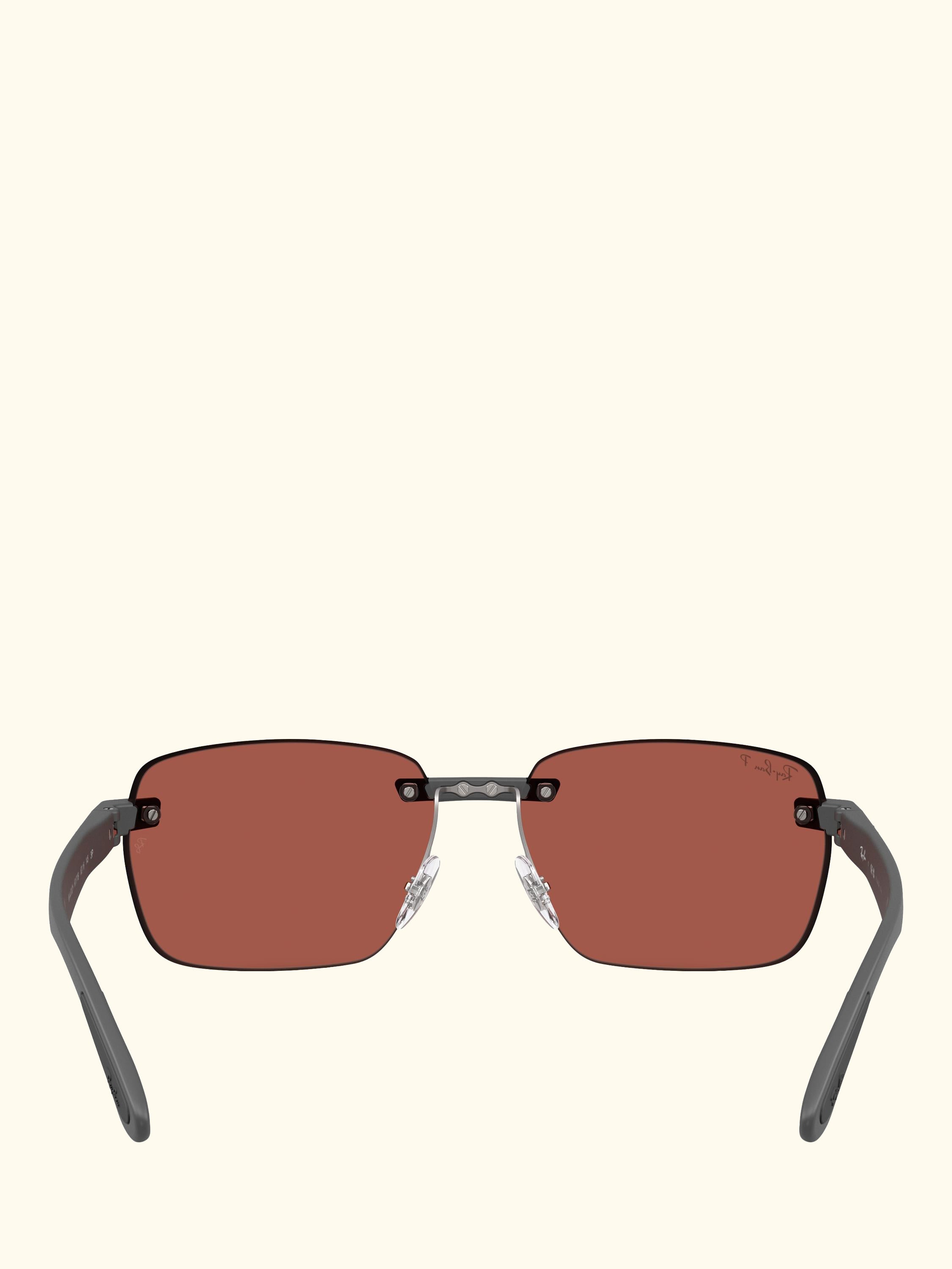 RB4470CH Men's Polarised Ultra Rectangular Sunglasses, Sand Grey/Red