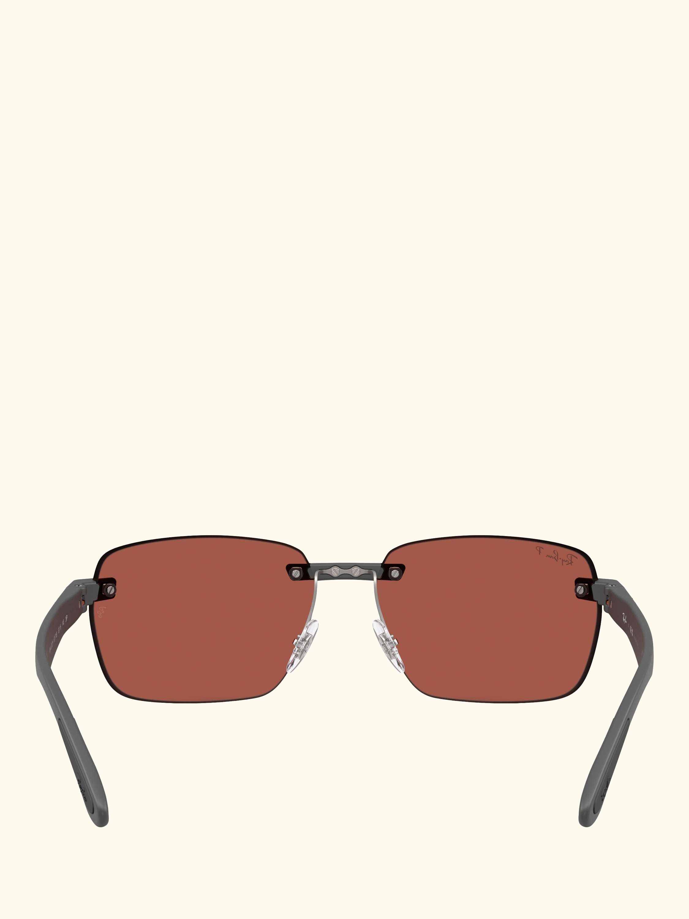 RB4470CH Men's Polarised Ultra Rectangular Sunglasses, Sand Grey/Red
