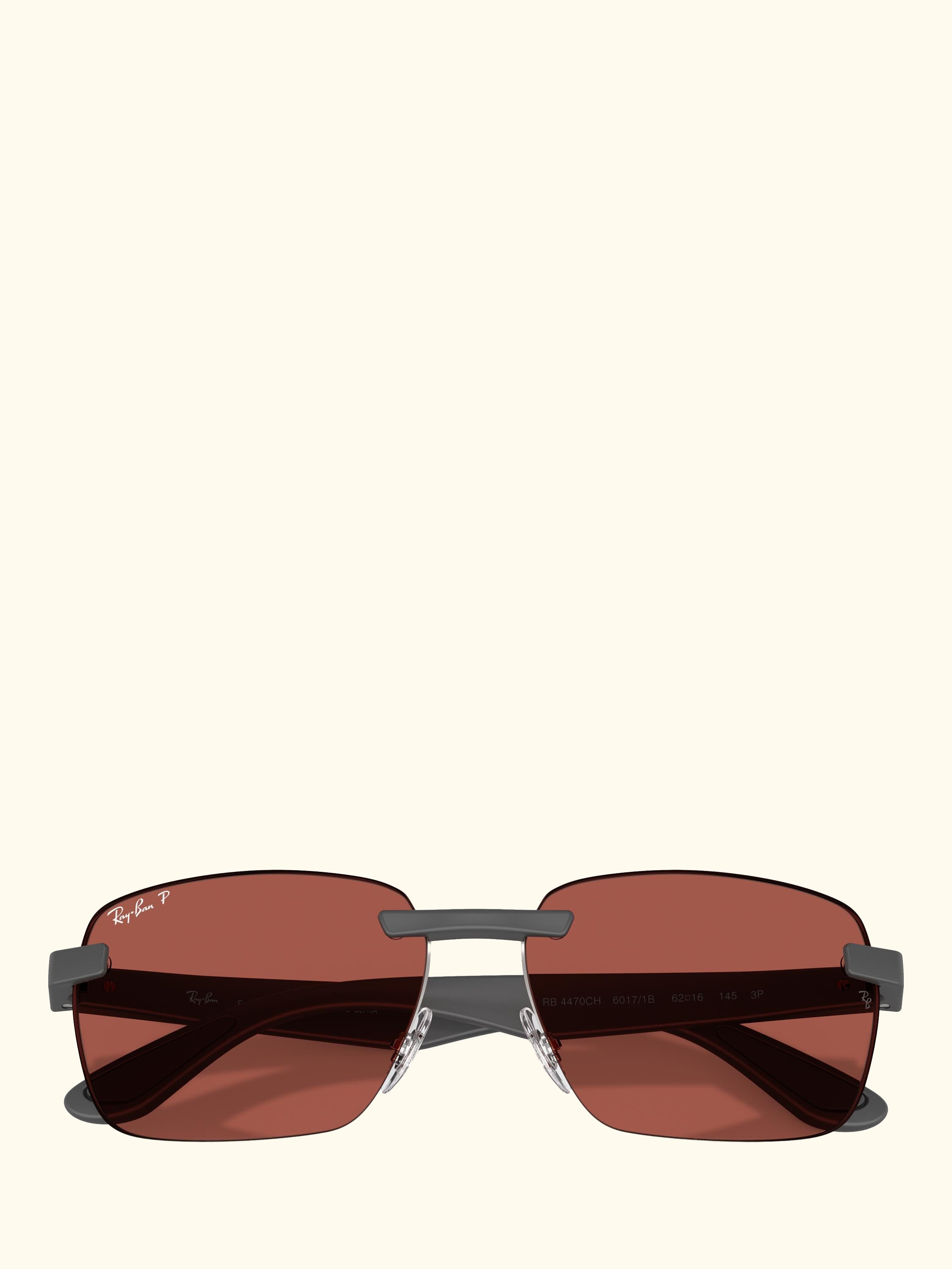 RB4470CH Men's Polarised Ultra Rectangular Sunglasses, Sand Grey/Red