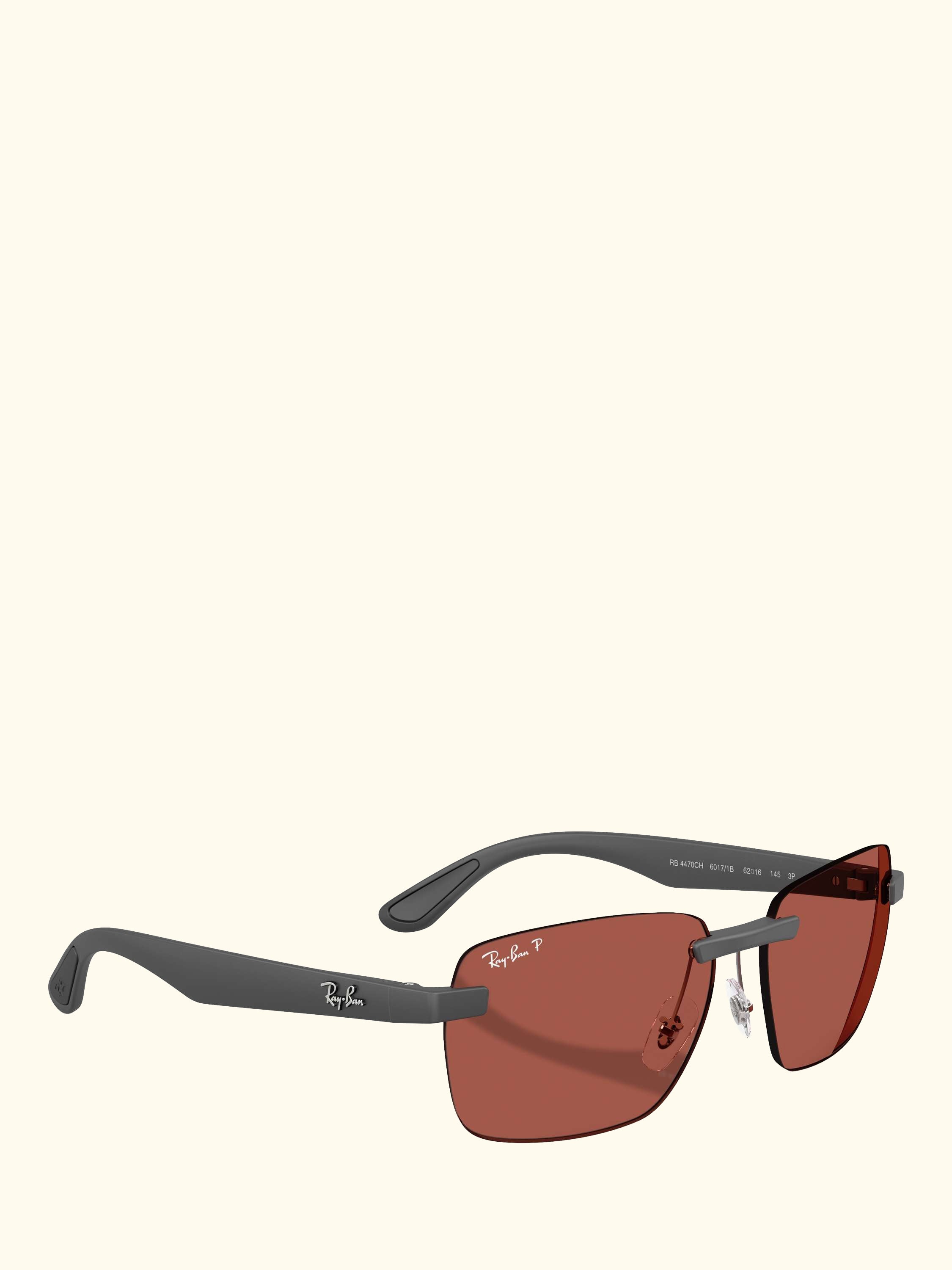 RB4470CH Men's Polarised Ultra Rectangular Sunglasses, Sand Grey/Red
