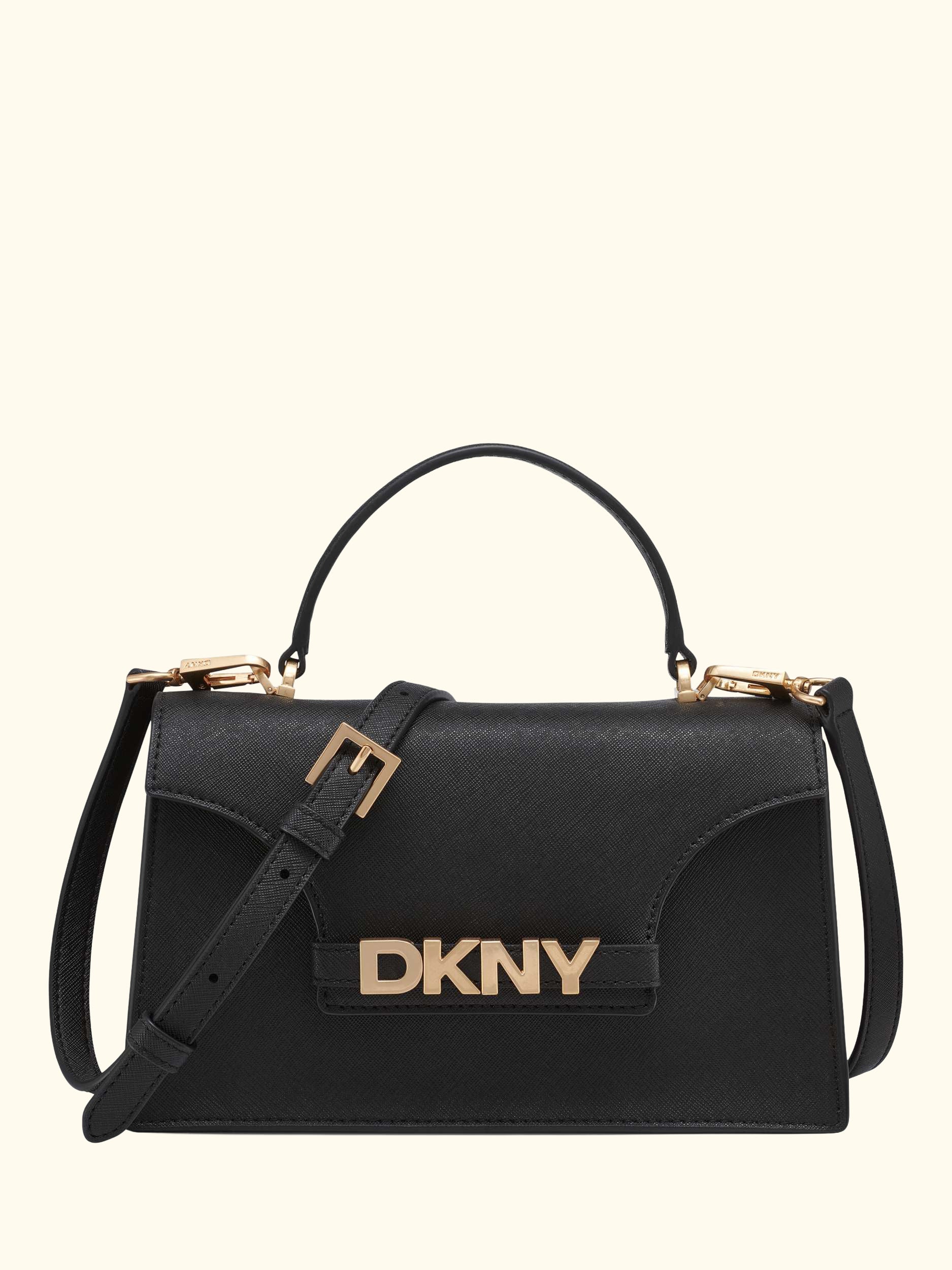 Avril Leather Crossbody Satchel Bag, Black/Gold