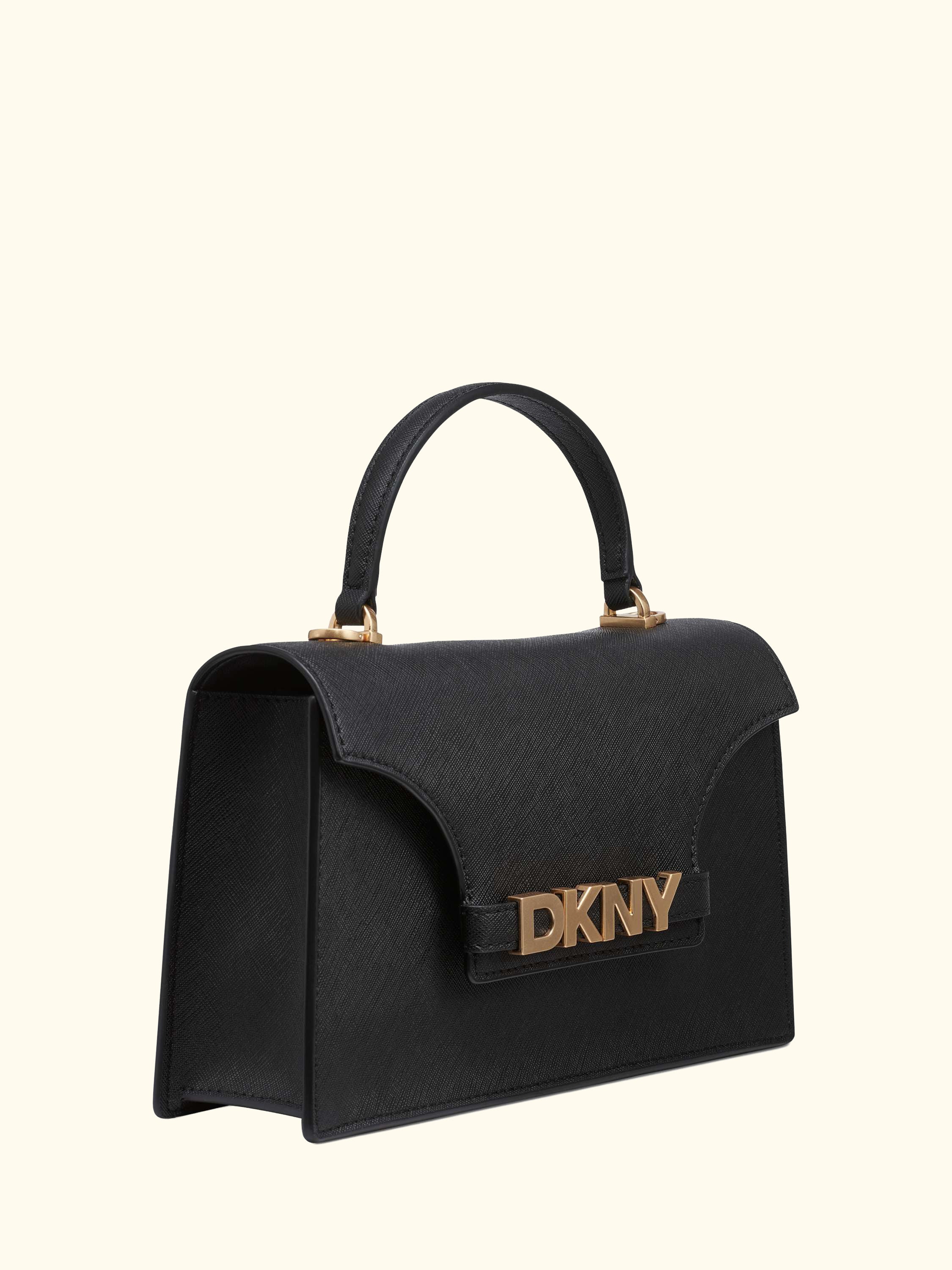 Avril Leather Crossbody Satchel Bag, Black/Gold