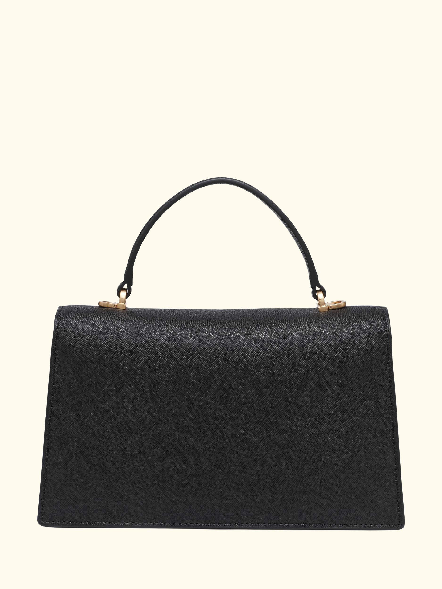Avril Leather Crossbody Satchel Bag, Black/Gold