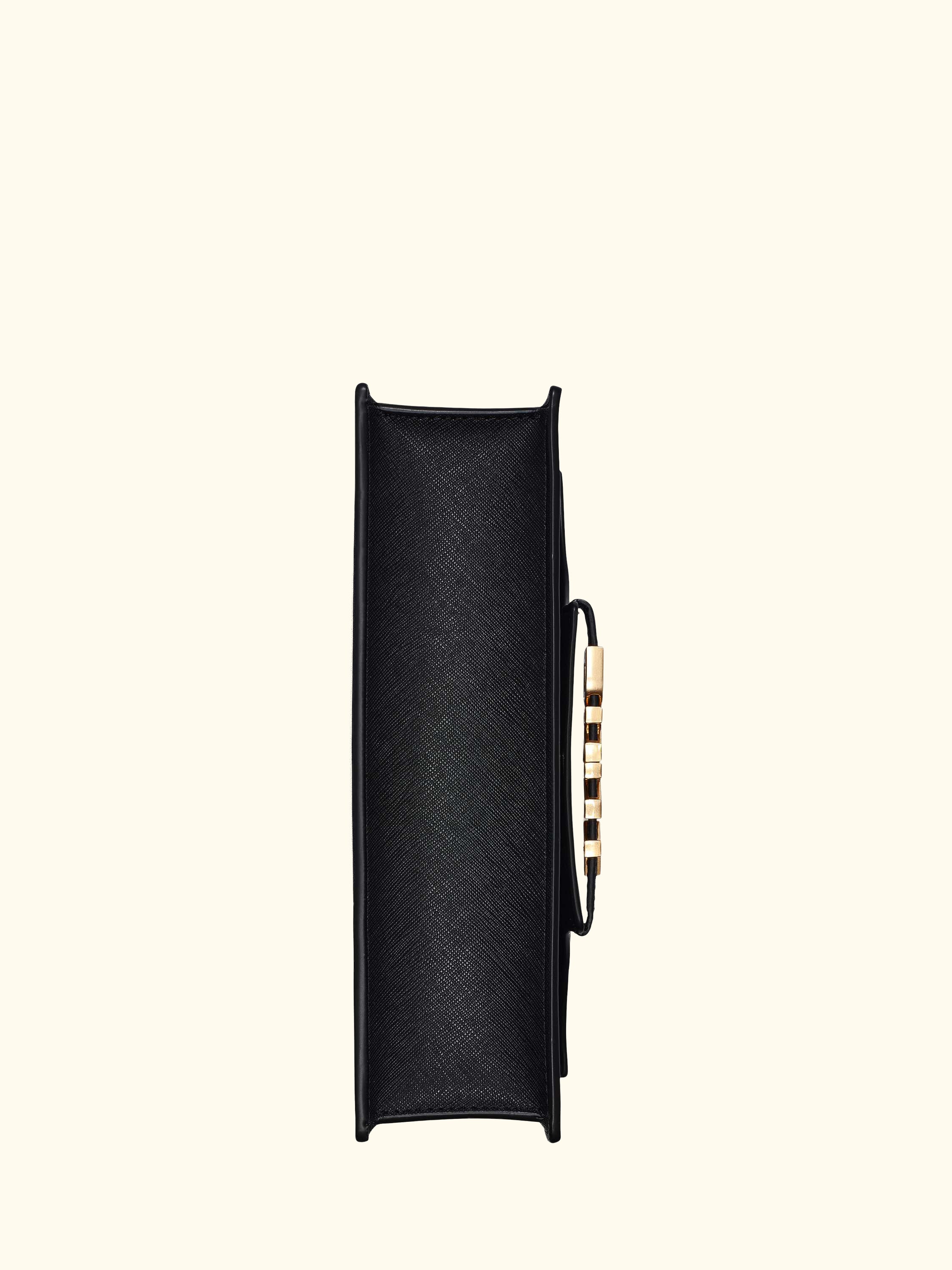 Avril Leather Crossbody Satchel Bag, Black/Gold