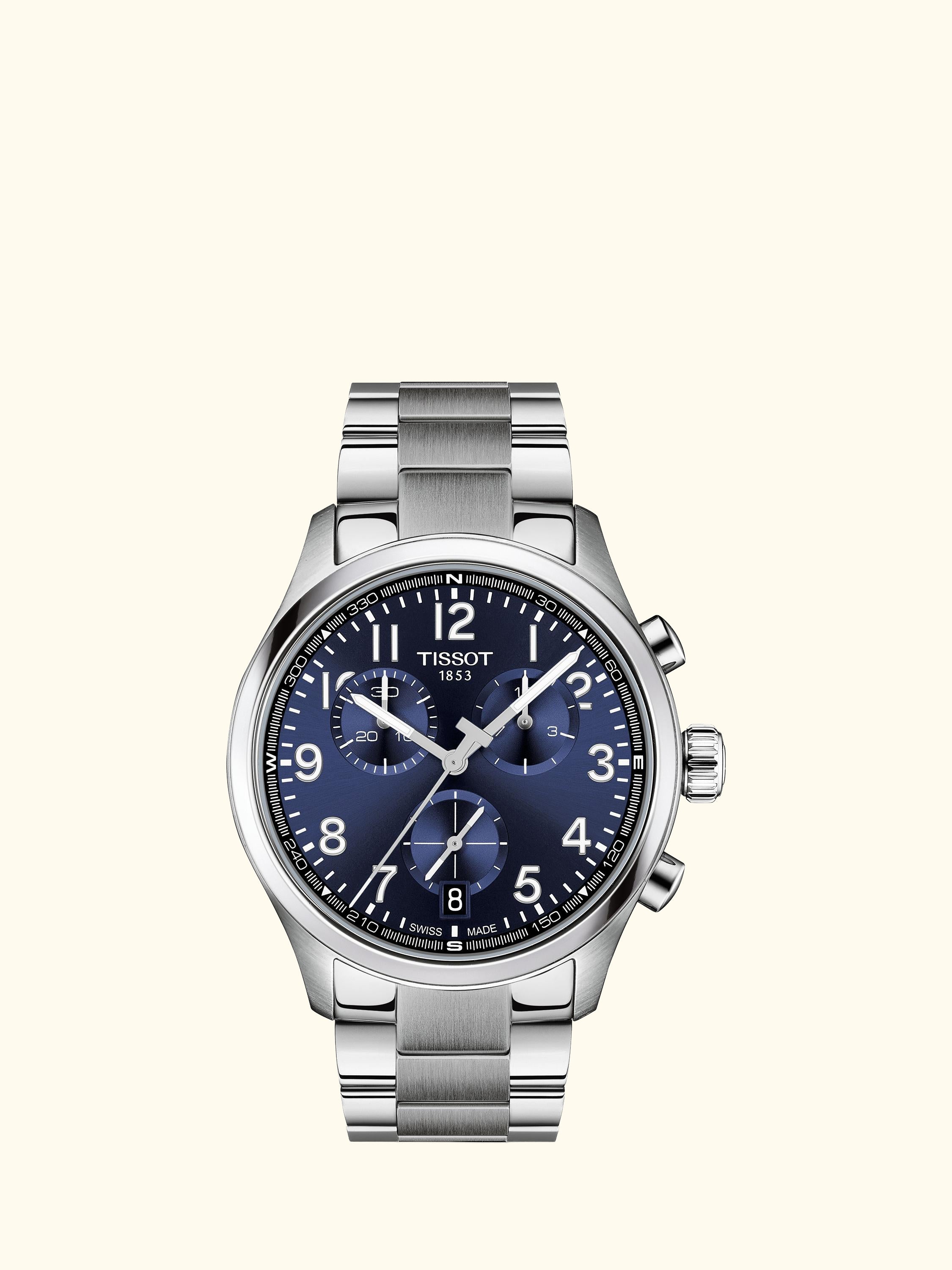 T1164171104200 Men's Chrono L Round Bracelet Strap Watch, Blue/Silver