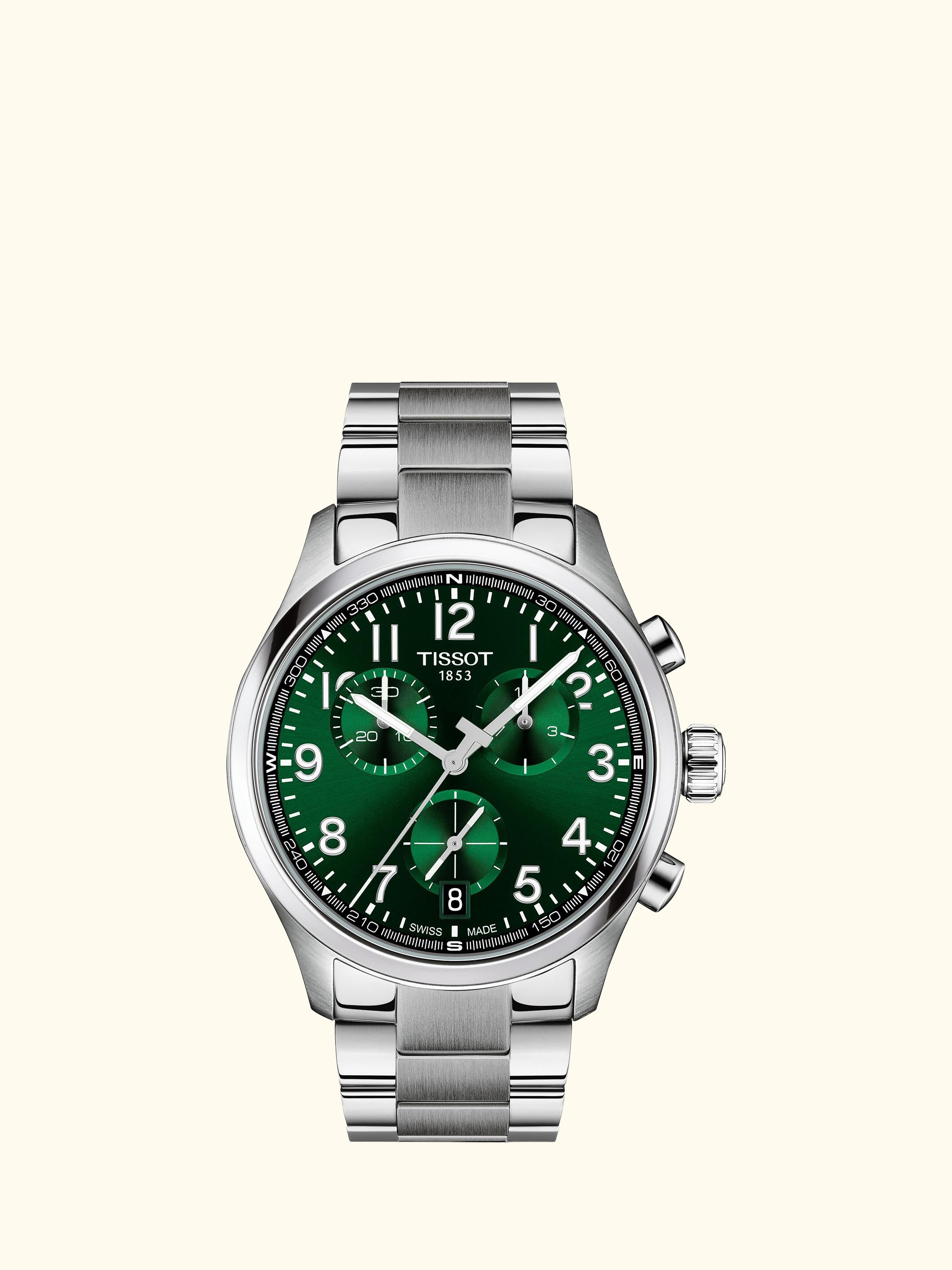 T1164171109200 Men's Chrono L Round Bracelet Strap Watch, Green/Silver