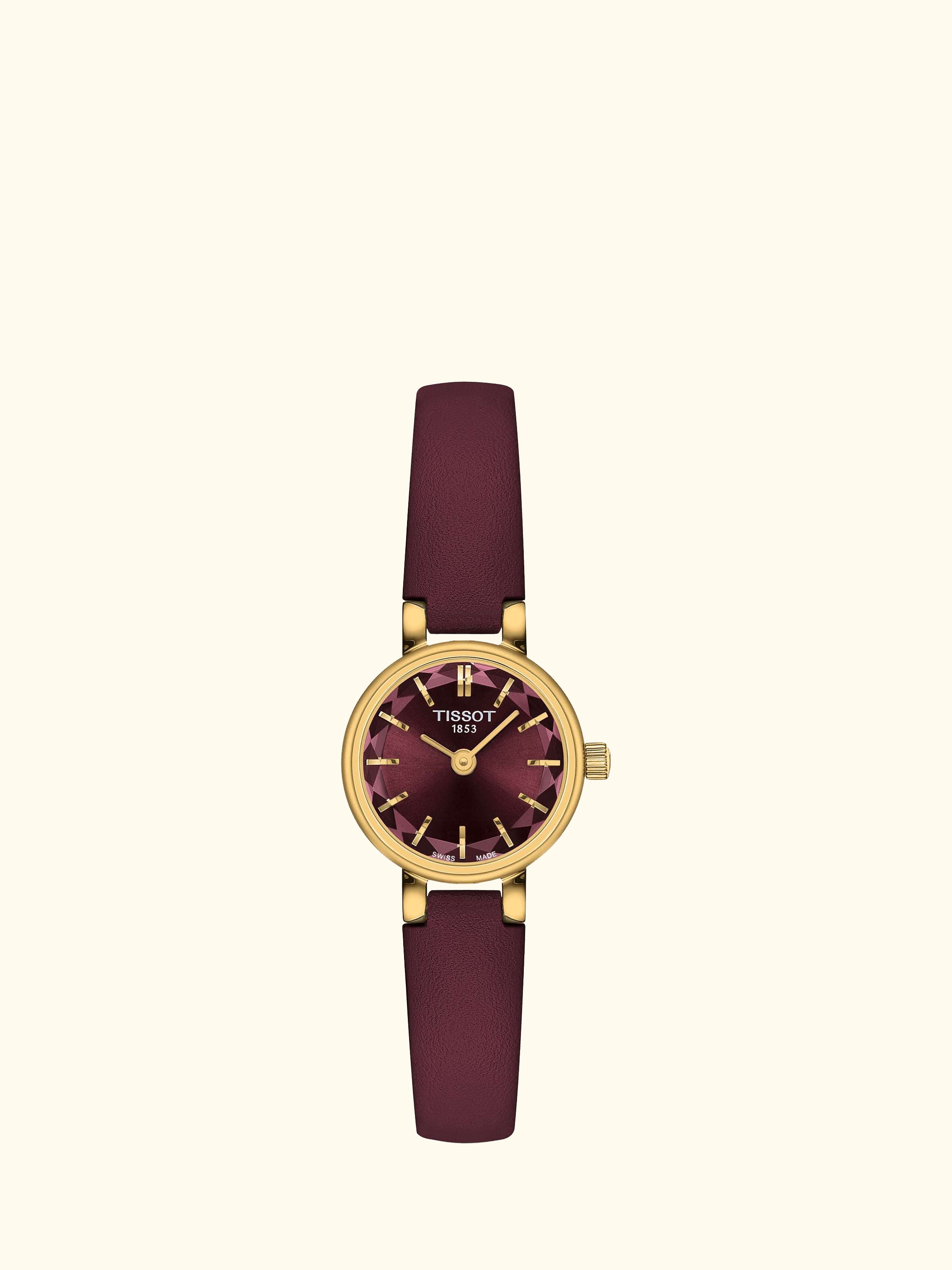 T1400093637100 Women's Round Leather Strap Watch, Burgundy