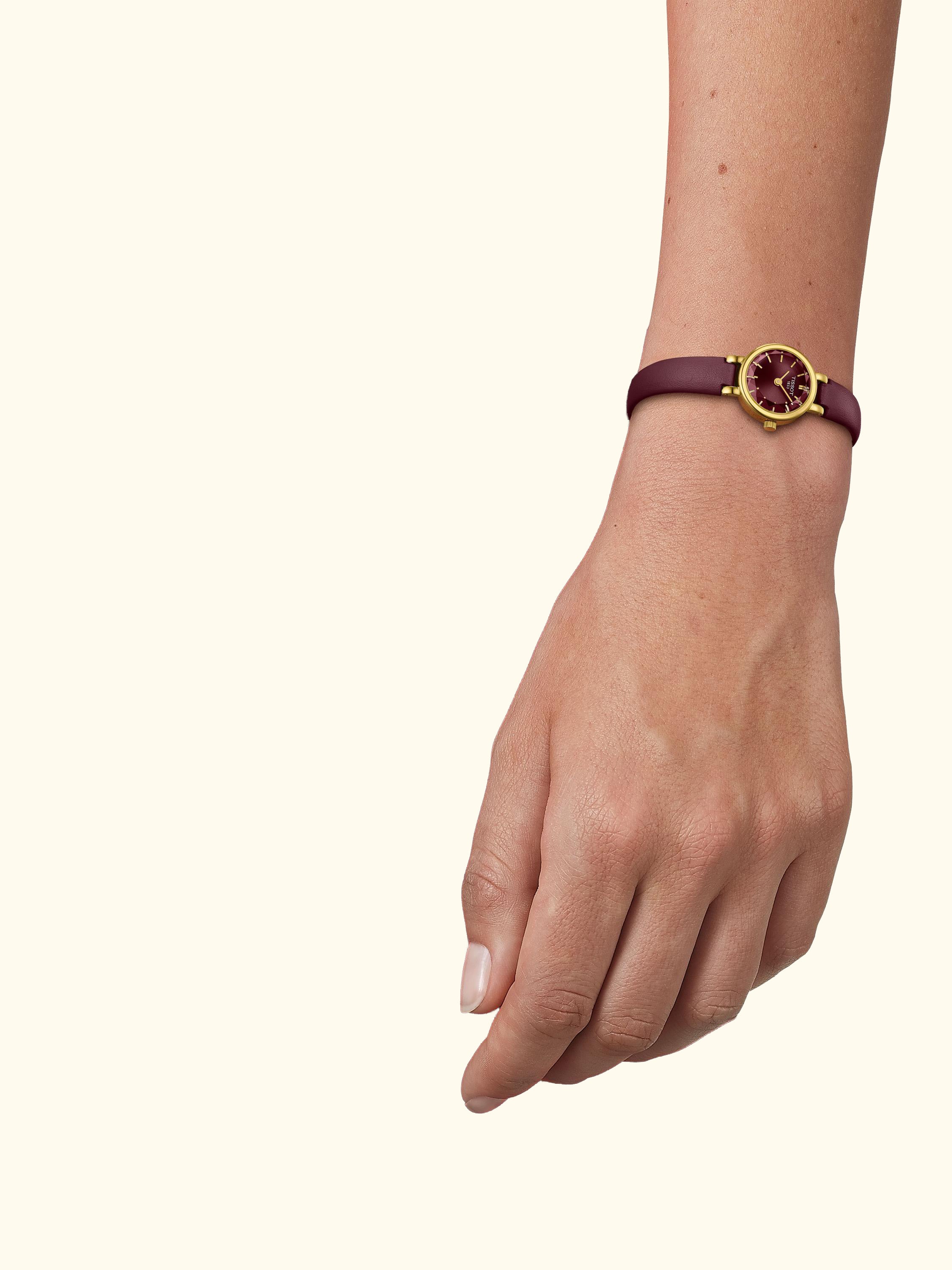 T1400093637100 Women's Round Leather Strap Watch, Burgundy