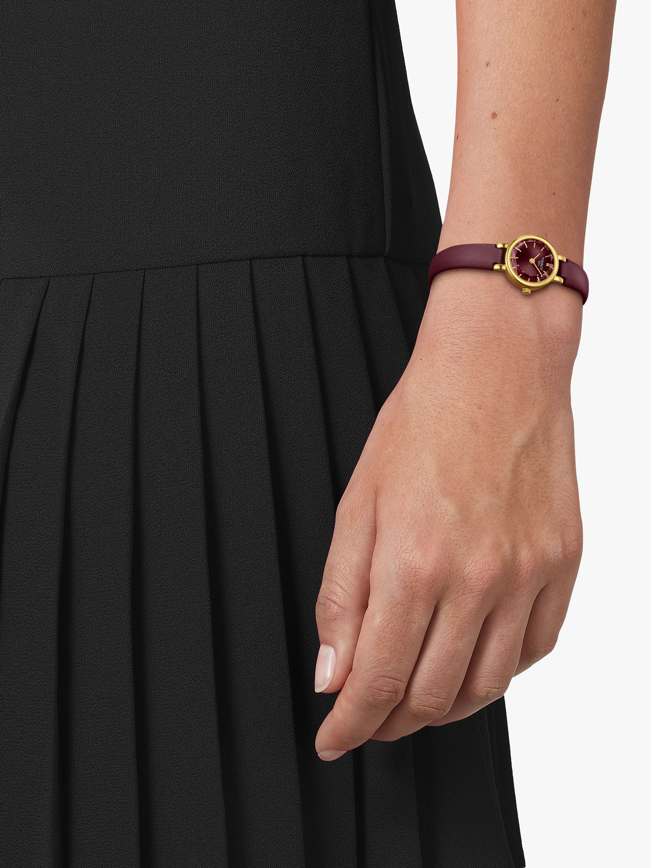 T1400093637100 Women's Round Leather Strap Watch, Burgundy