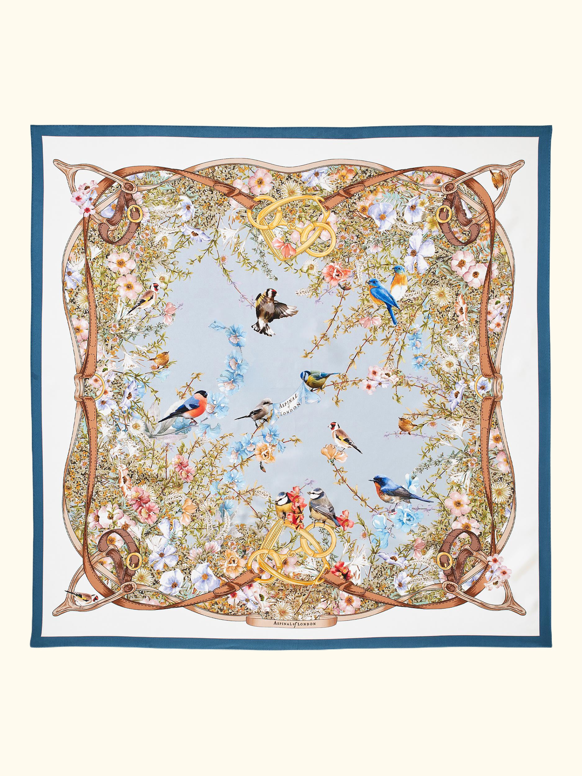 Edwardian Garden Silk Square Scarf, Skyblue