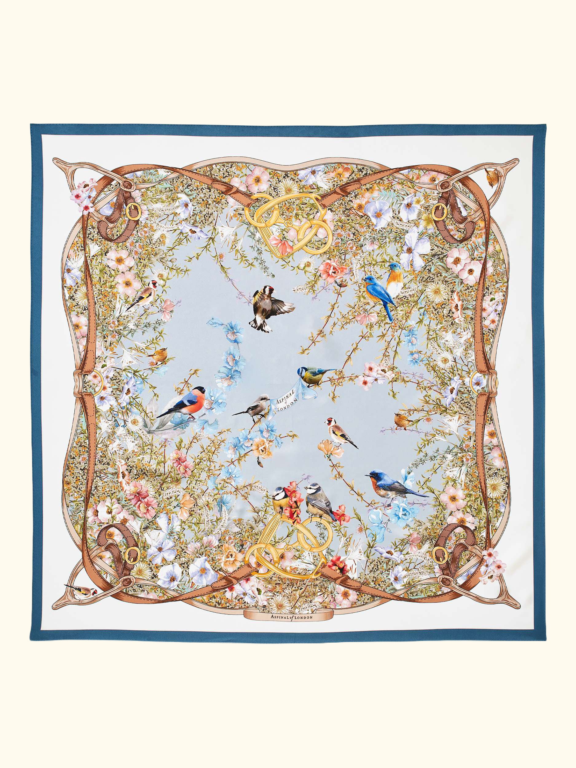 Edwardian Garden Silk Square Scarf, Skyblue